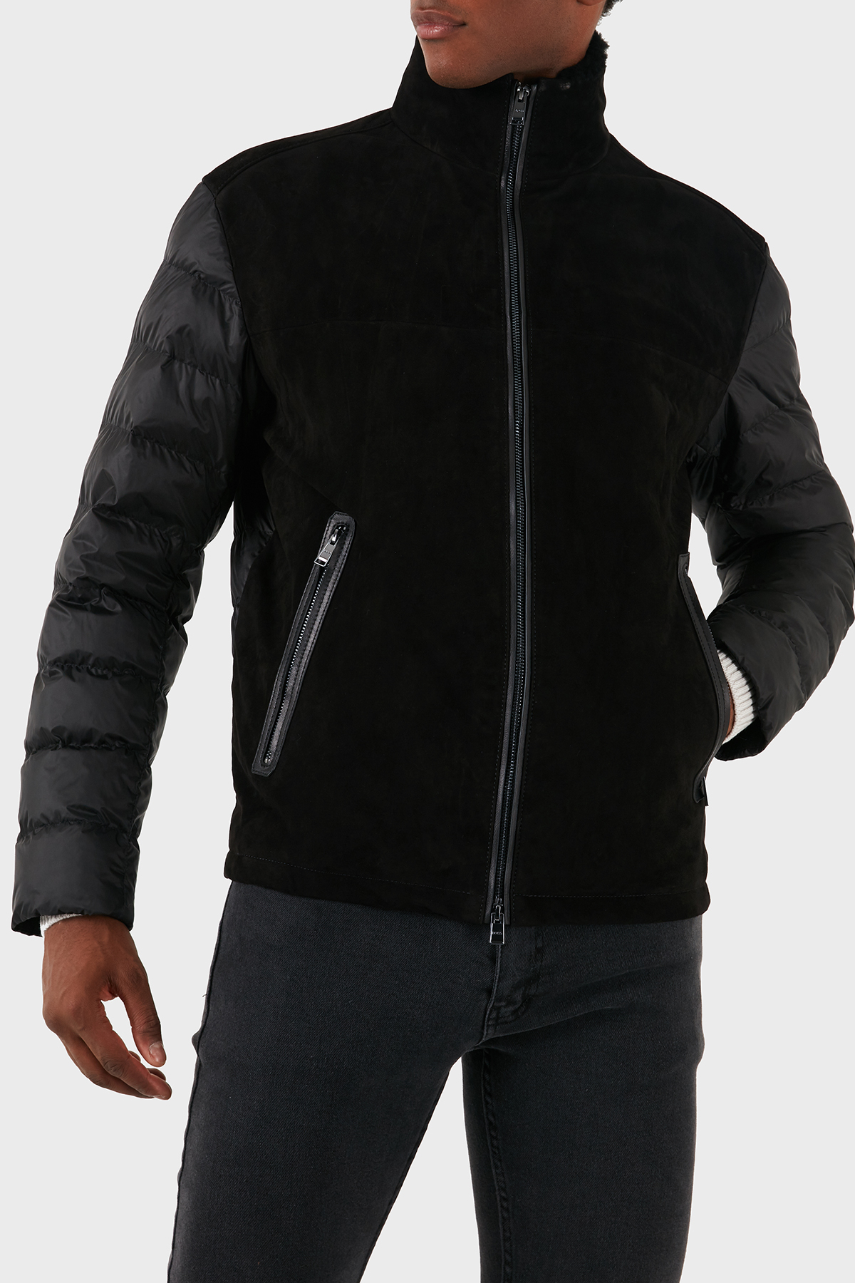 Boss Süet Regular Fit Logolu Dik Yaka Fermuarlı Erkek Mont 50524108 001 SİYAH
