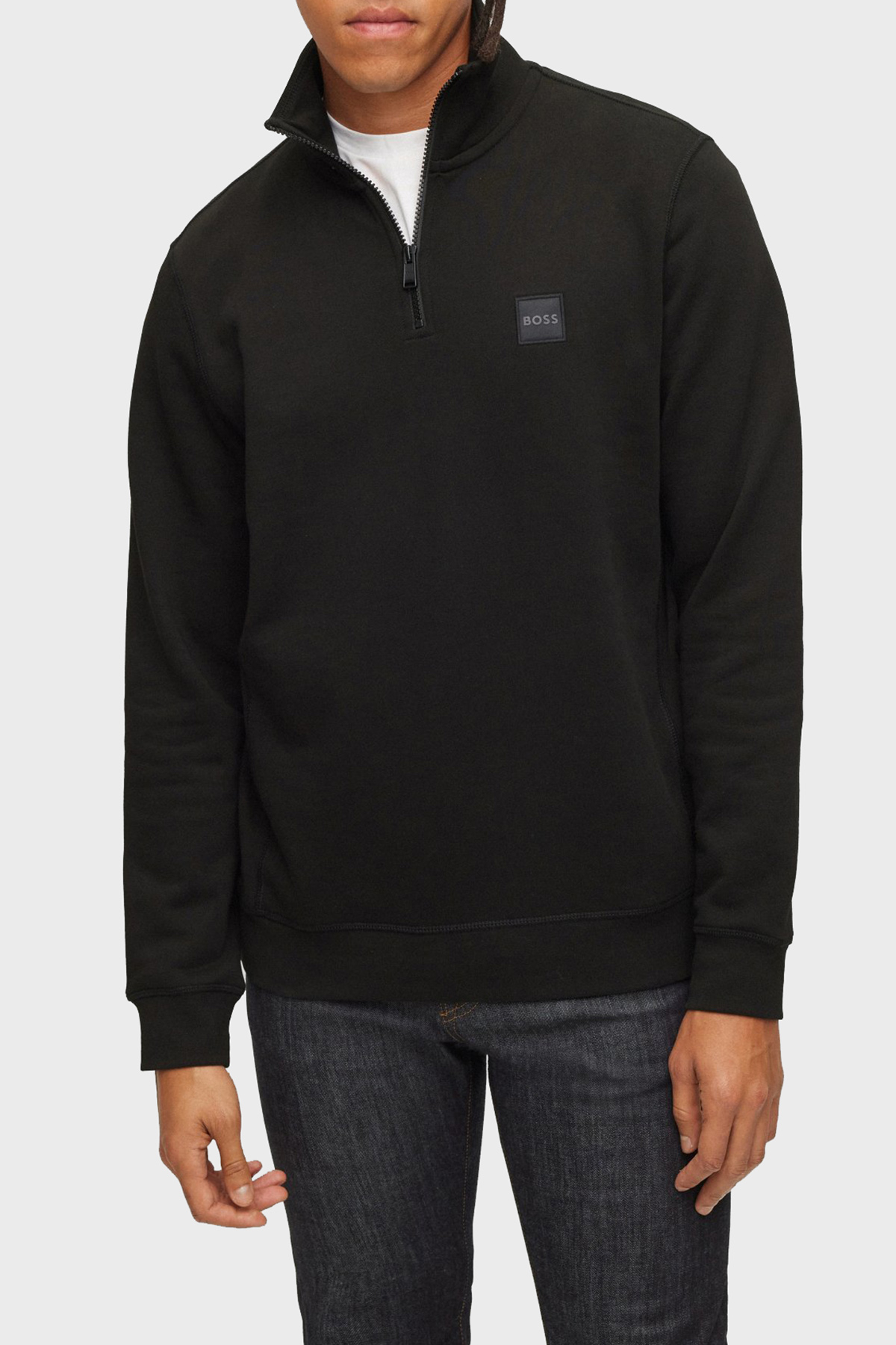 Boss Yarım Fermuarlı Regular Fit % 100 Pamuk Erkek Sweat 50468926 001 SİYAH