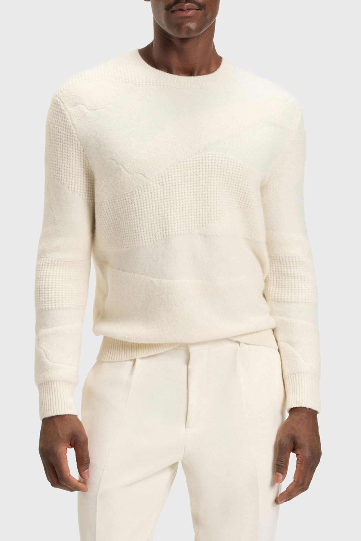 Boss Yün Karışımlı Dokulu Relaxed Fit Bisiklet Yaka Kazak Erkek Sweat 50550022 131 BEJ