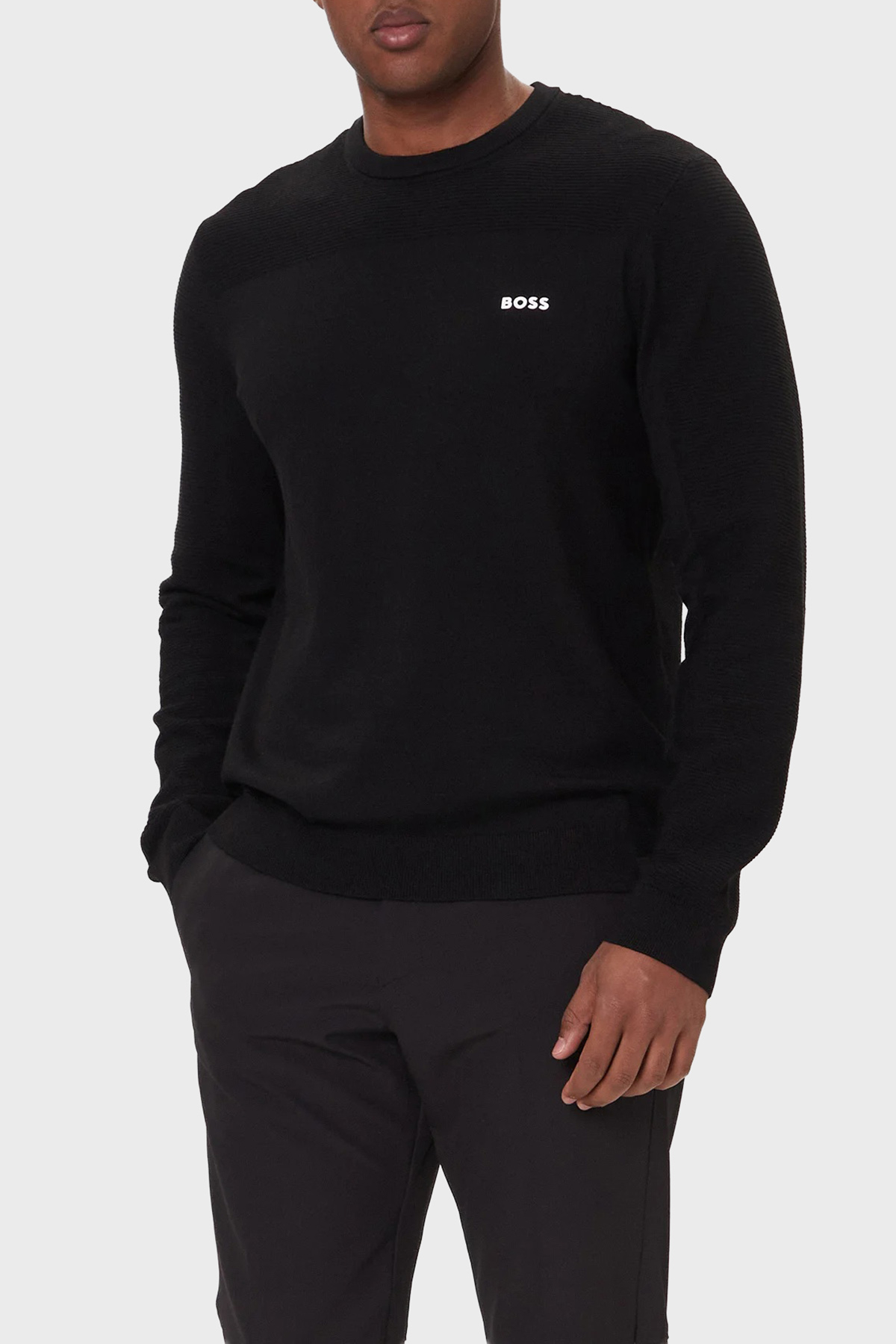 Boss Yün Karışımlı Regular Fit Bisiklet Yaka Erkek Kazak 50547507 001 SİYAH