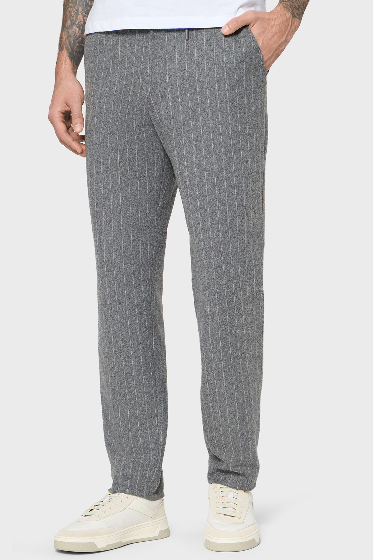 Boss Yün Karışımlı Tapered Fit Normal Bel Düz Paça Çizgili Erkek Pantolon 50551518 030 GRİ