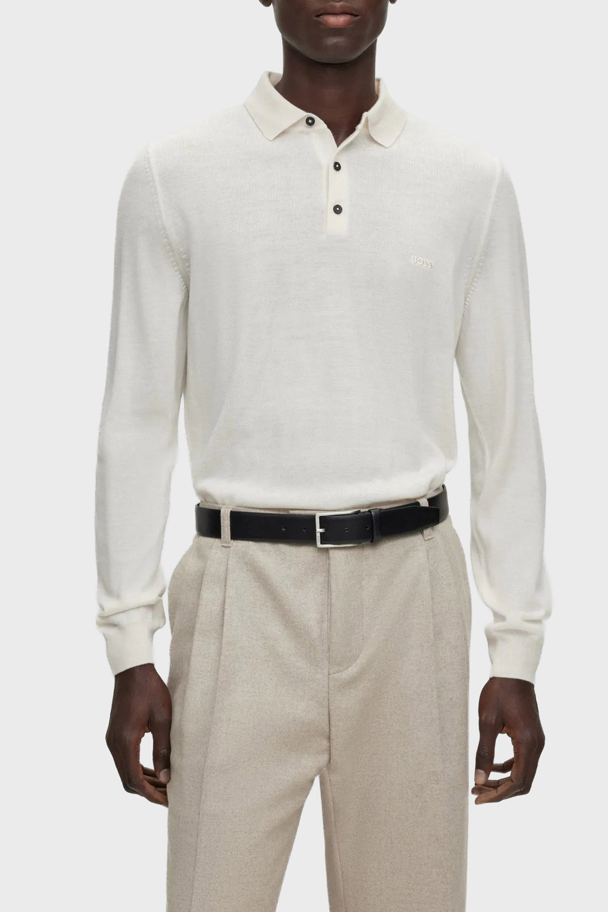 Boss Yünlü Regular Fit Düğmeli Erkek Polo Yaka Kazak 50476357 131 EKRU
