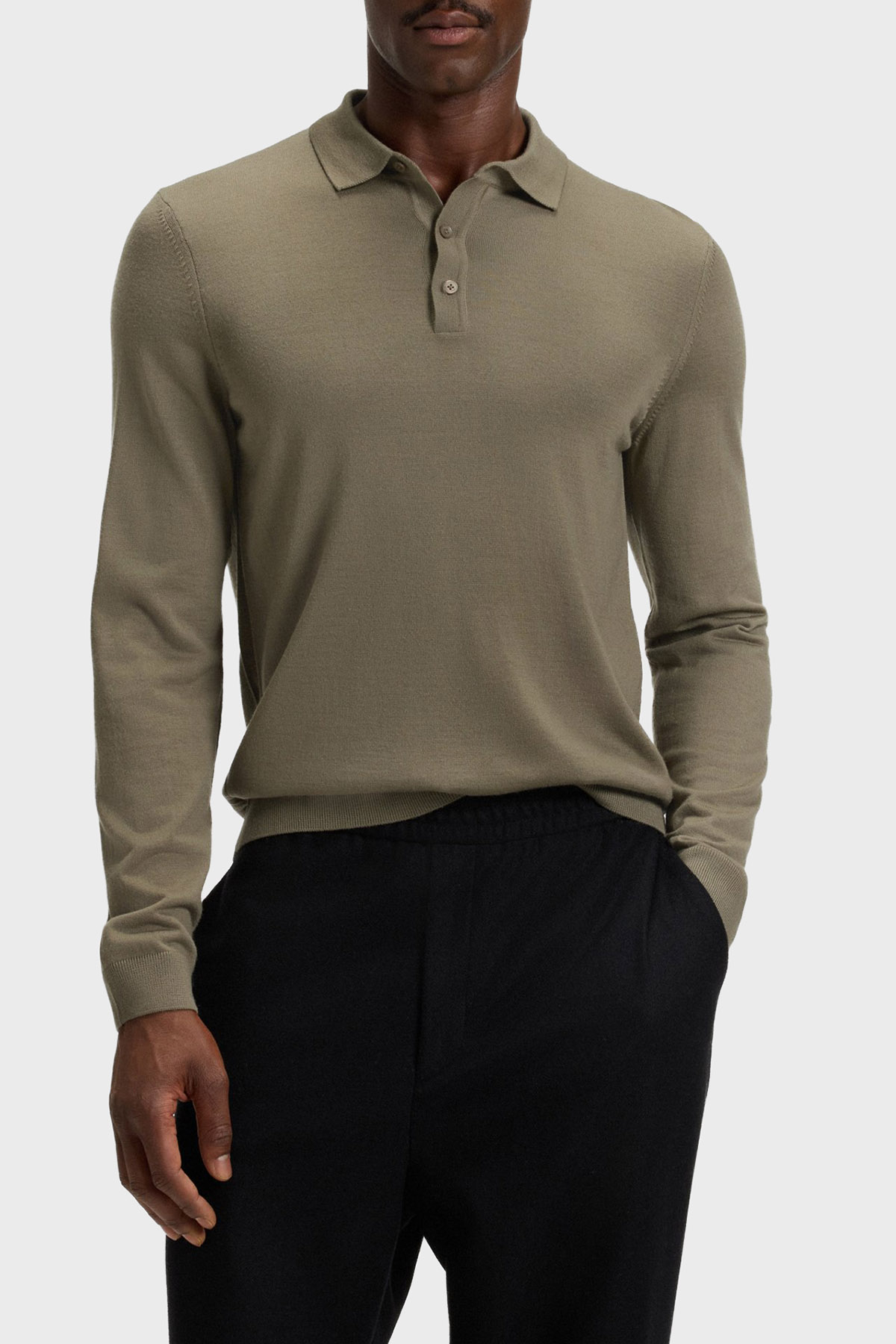 Boss Yünlü Regular Fit Düğmeli Erkek Polo Yaka Kazak 50476357 245 HAKİ