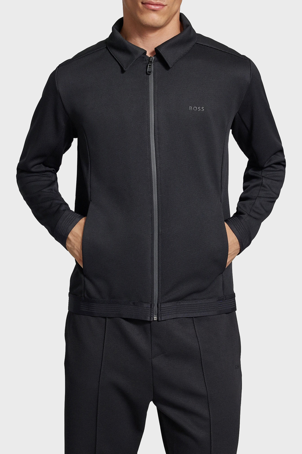Boss Yünlü Regular Fit Polo Yaka Fermuarlı Erkek Sweat 50518726 001 SİYAH