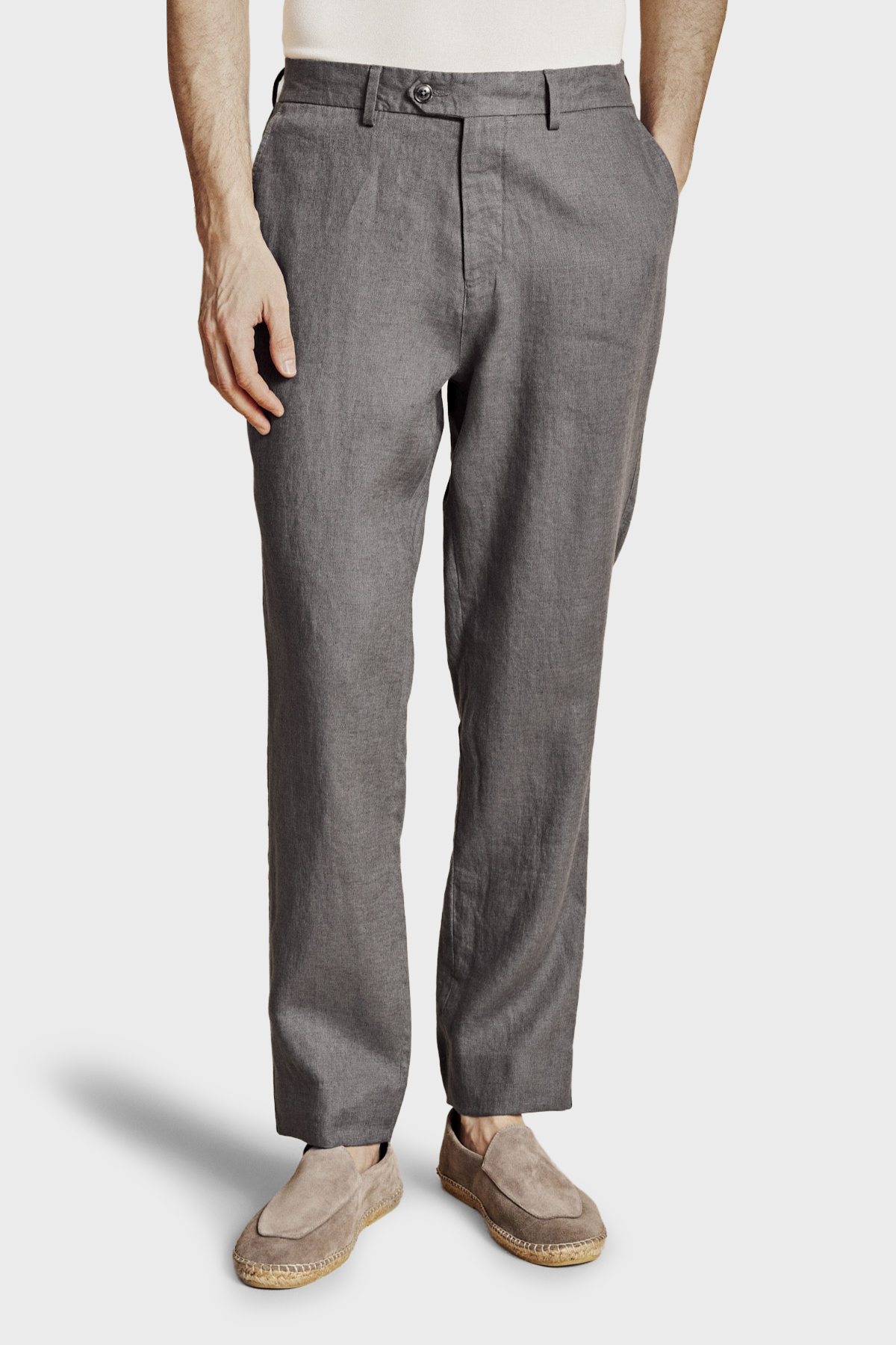 Brooks Brothers % 100 Keten Normal Bel Düz Paça Erkek Pantolon BBSS26MPT022108 ANTRASİT