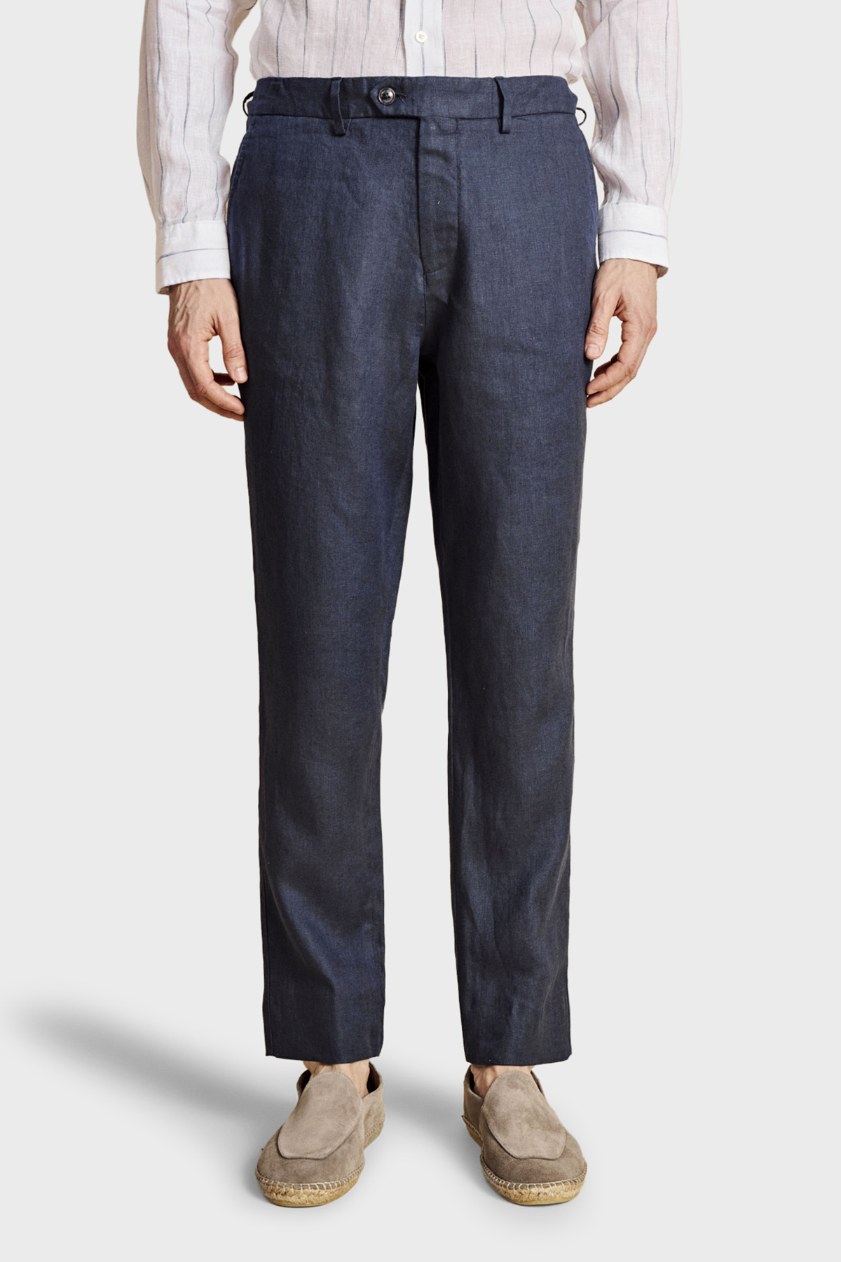 Brooks Brothers %100 Keten Normal Bel Düz Paça Erkek Pantolon BBSS26MPT022137 LACİVERT