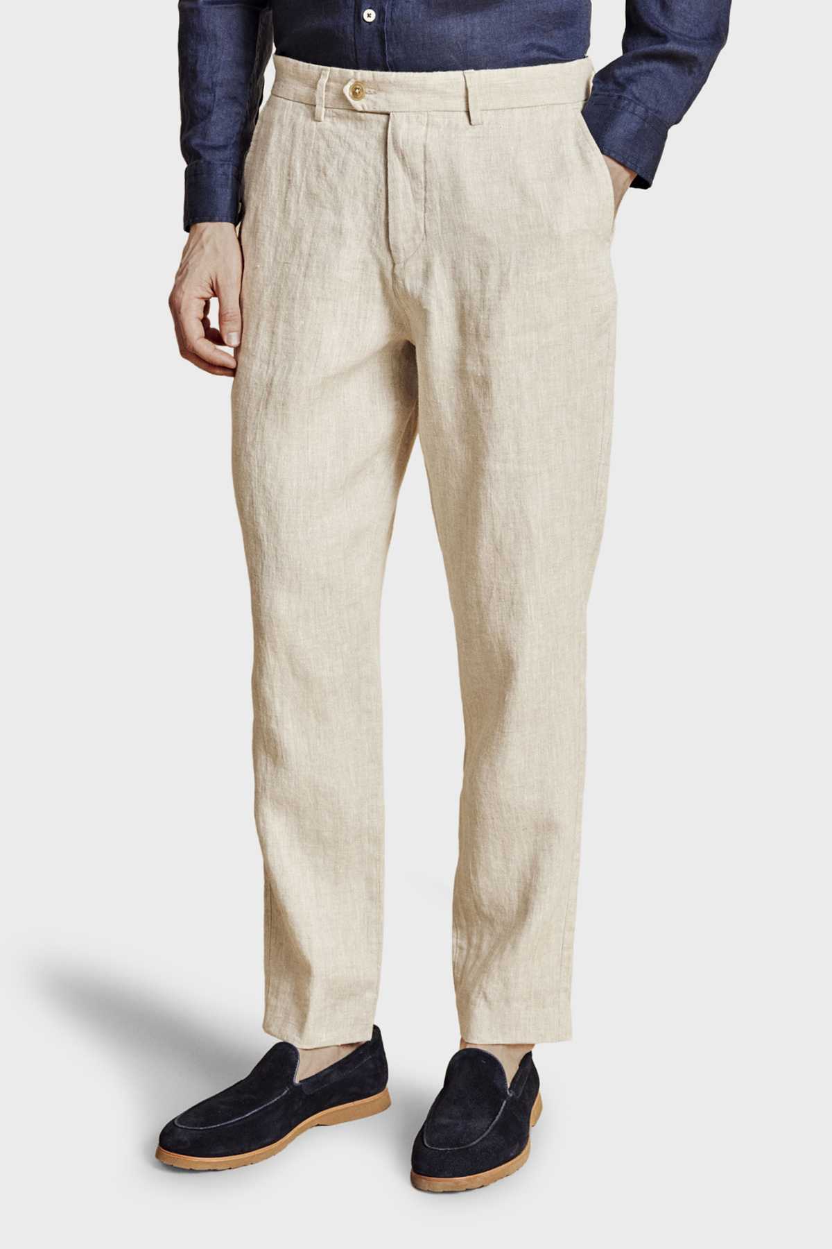 Brooks Brothers %100 Keten Normal Bel Düz Paça Erkek Pantolon BBSS26MPT022142 BEJ