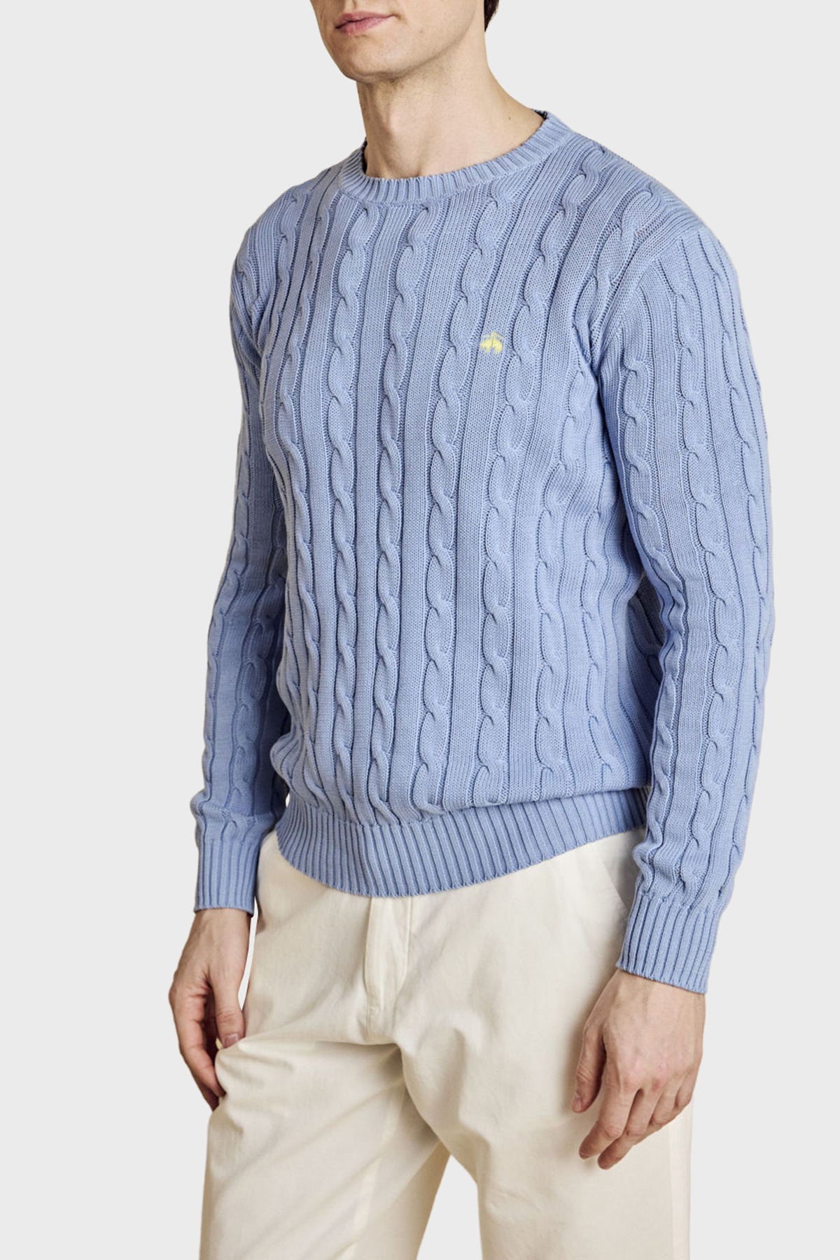 Brooks Brothers %100 Pamuk Saç Örgü Desenli Bisiklet Yaka Erkek Kazak BBSS26MKL030116 Açık Mavi