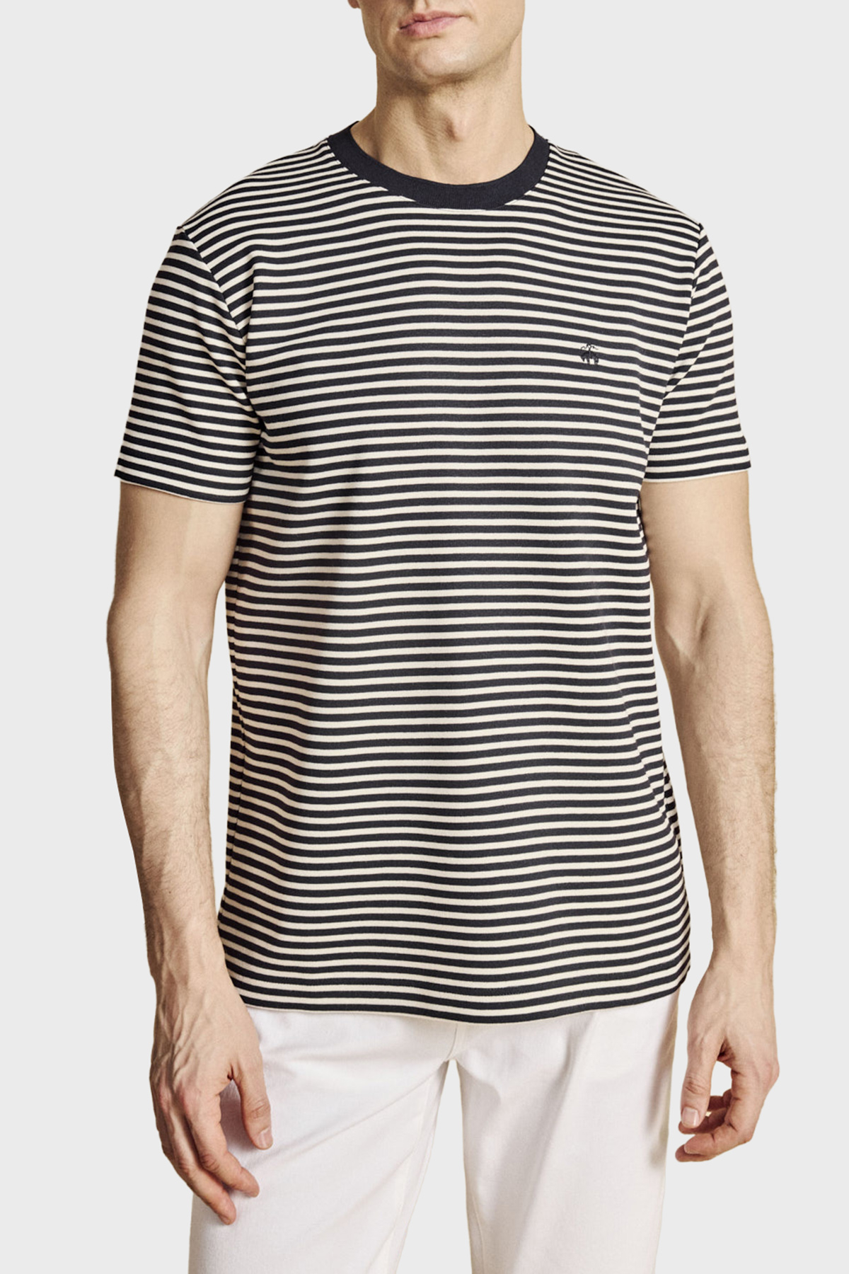 Brooks Brothers Bisiklet Yaka Çizgili T-shirt Erkek T Shirt BBSS26MTS016157 LACİVERT-BEYAZ
