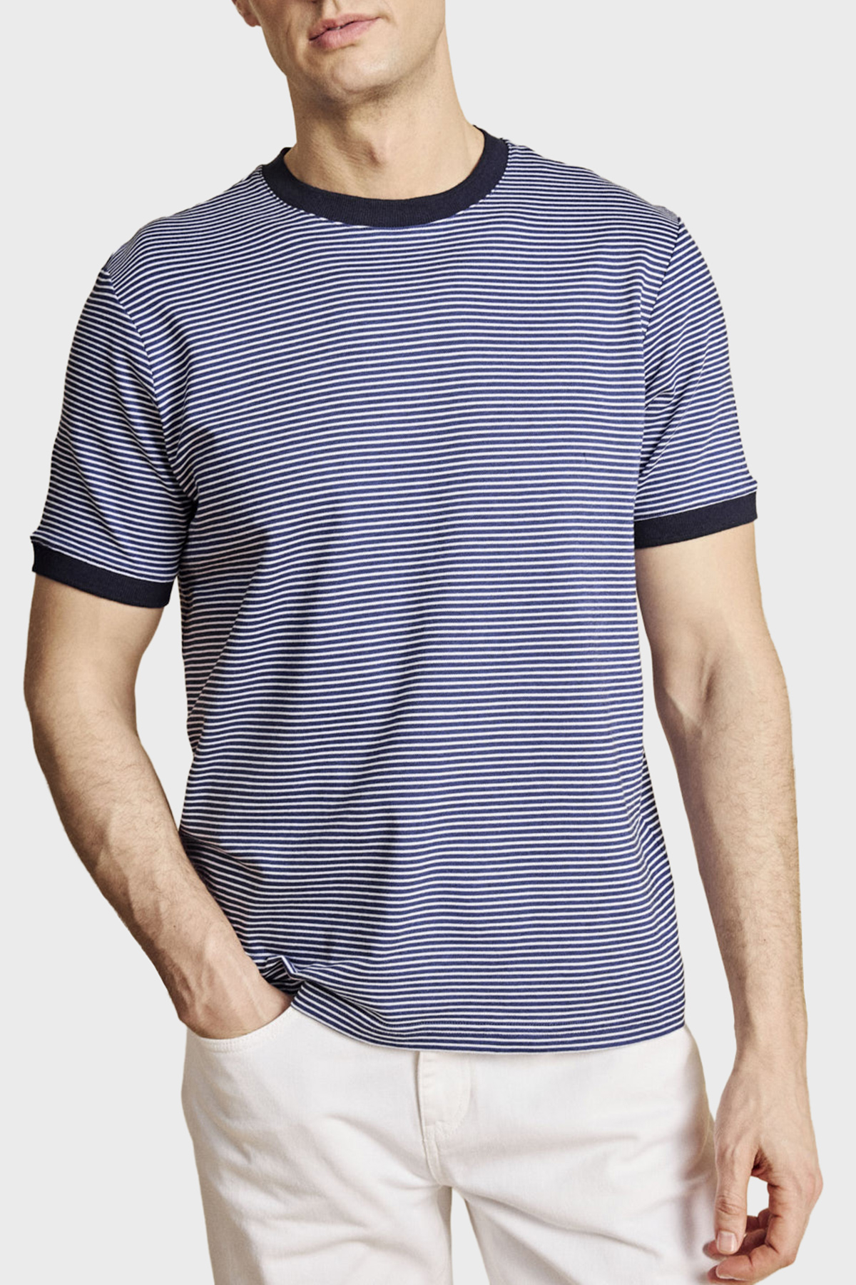 Brooks Brothers Çizgili Bisiklet Yaka T-Shirt Erkek T Shirt BBSS26MTS022157 LACİVERT-BEYAZ