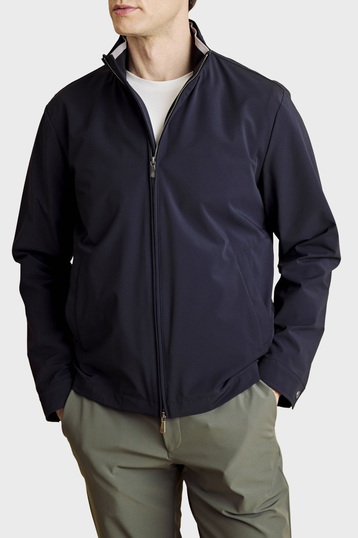 Brooks Brothers Dik Yaka Cep Detaylı Fermuarlı Erkek Mont BBSS26MJC001137 Lacivert