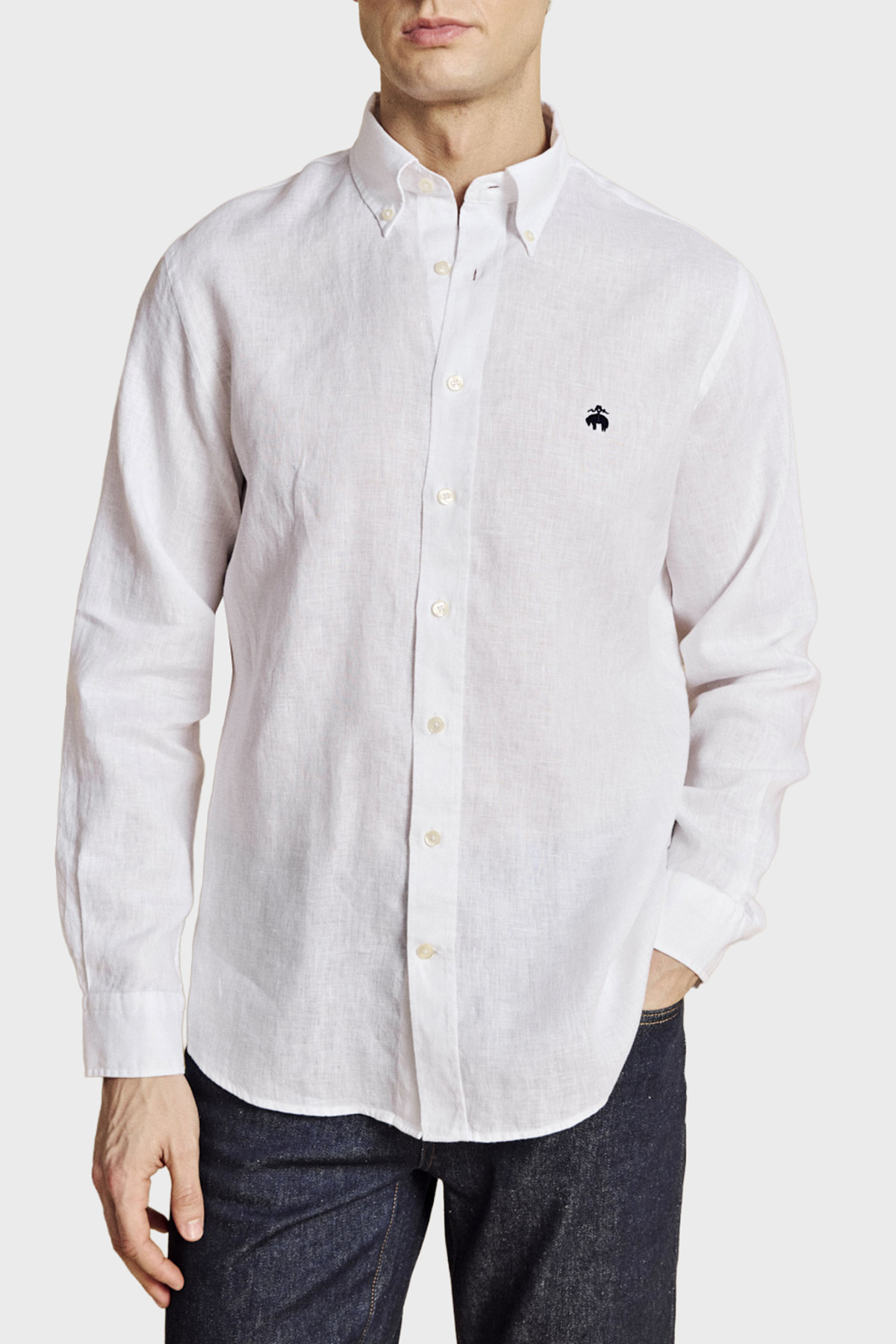 Brooks Brothers Düğmeli Yaka Regular Fit %100 Keten Uzun Kollu Erkek Gömlek BBSS26MSH022100 BEYAZ