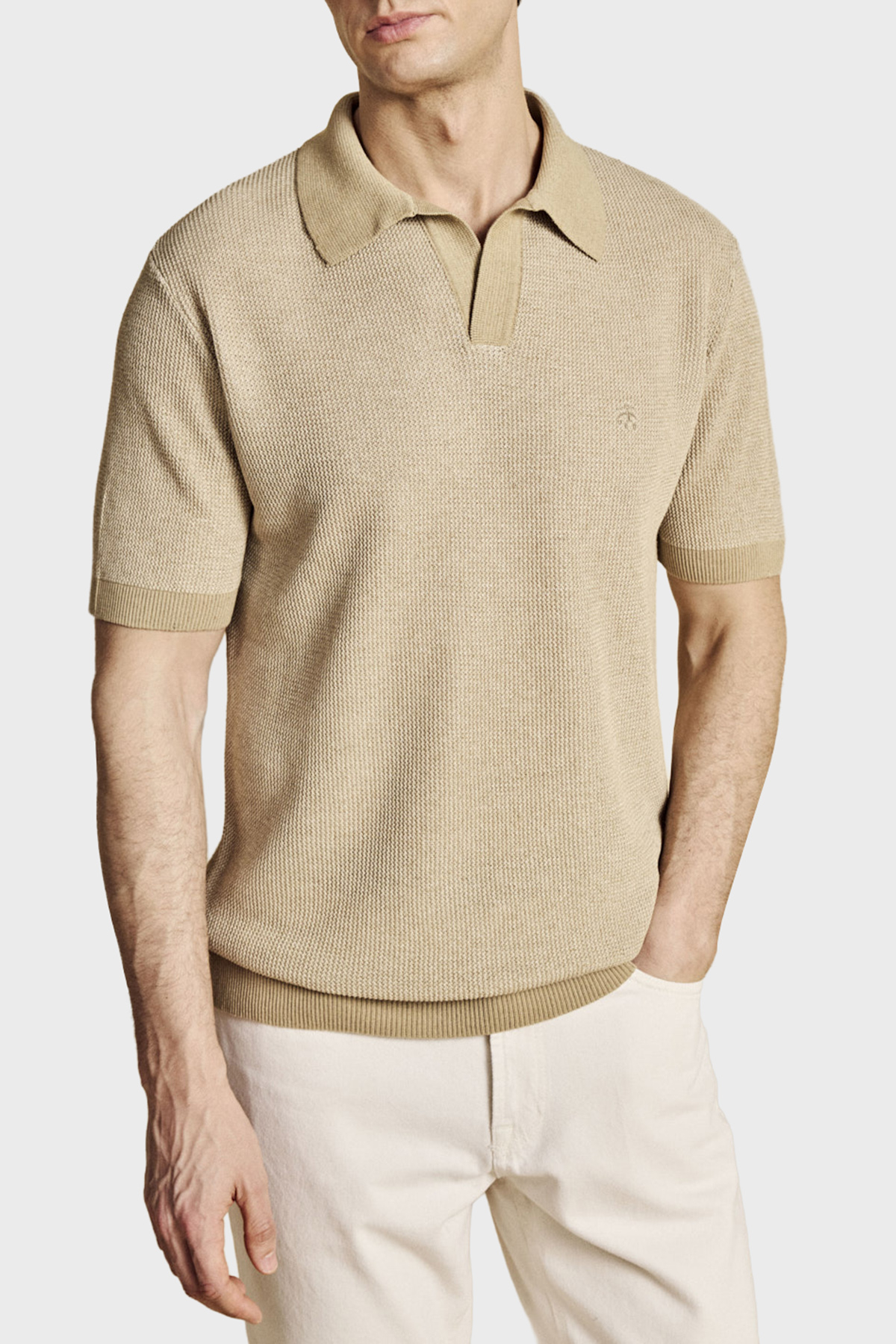 Brooks Brothers Keten Karışımlı Kısa Kollu Erkek Polo Yaka Kazak BBSS26MKL006146 CAMEL
