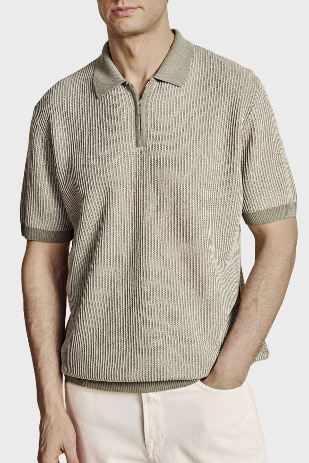 Brooks Brothers Keten Karışımlı Kısa Kollu Örgü Erkek Polo Yaka Kazak BBSS26MKL005180 SU YEŞİLİ
