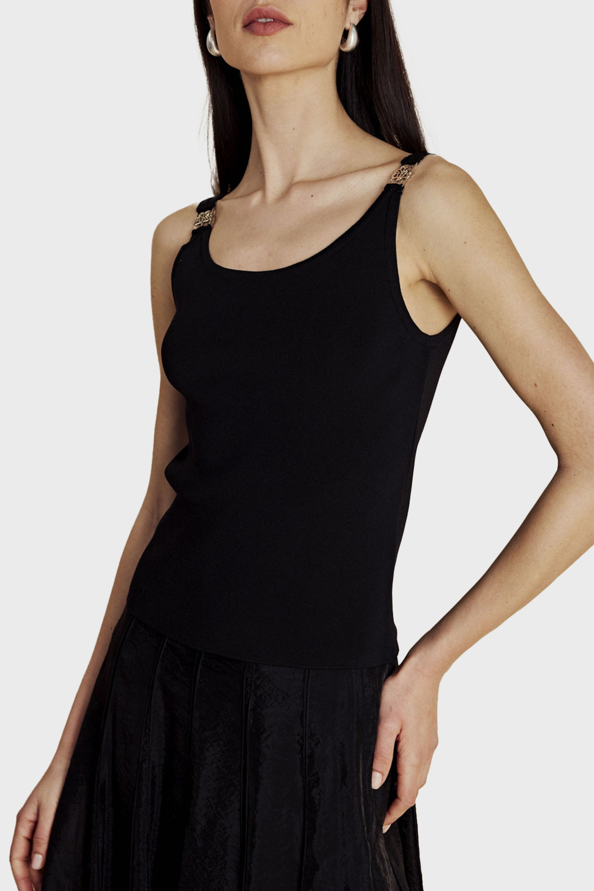 Brooks Brothers Omuz Tokalı Rayon Triko Kadın Atlet BBSS26FKT003112 SİYAH