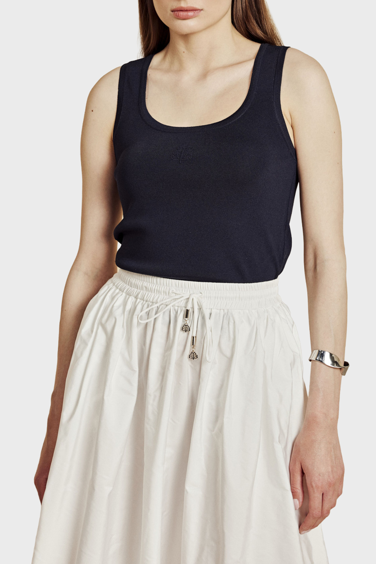 Brooks Brothers Önü Palmiye Desenli Rayon Triko Kadın Atlet BBSS26FKT002137 LACİVERT