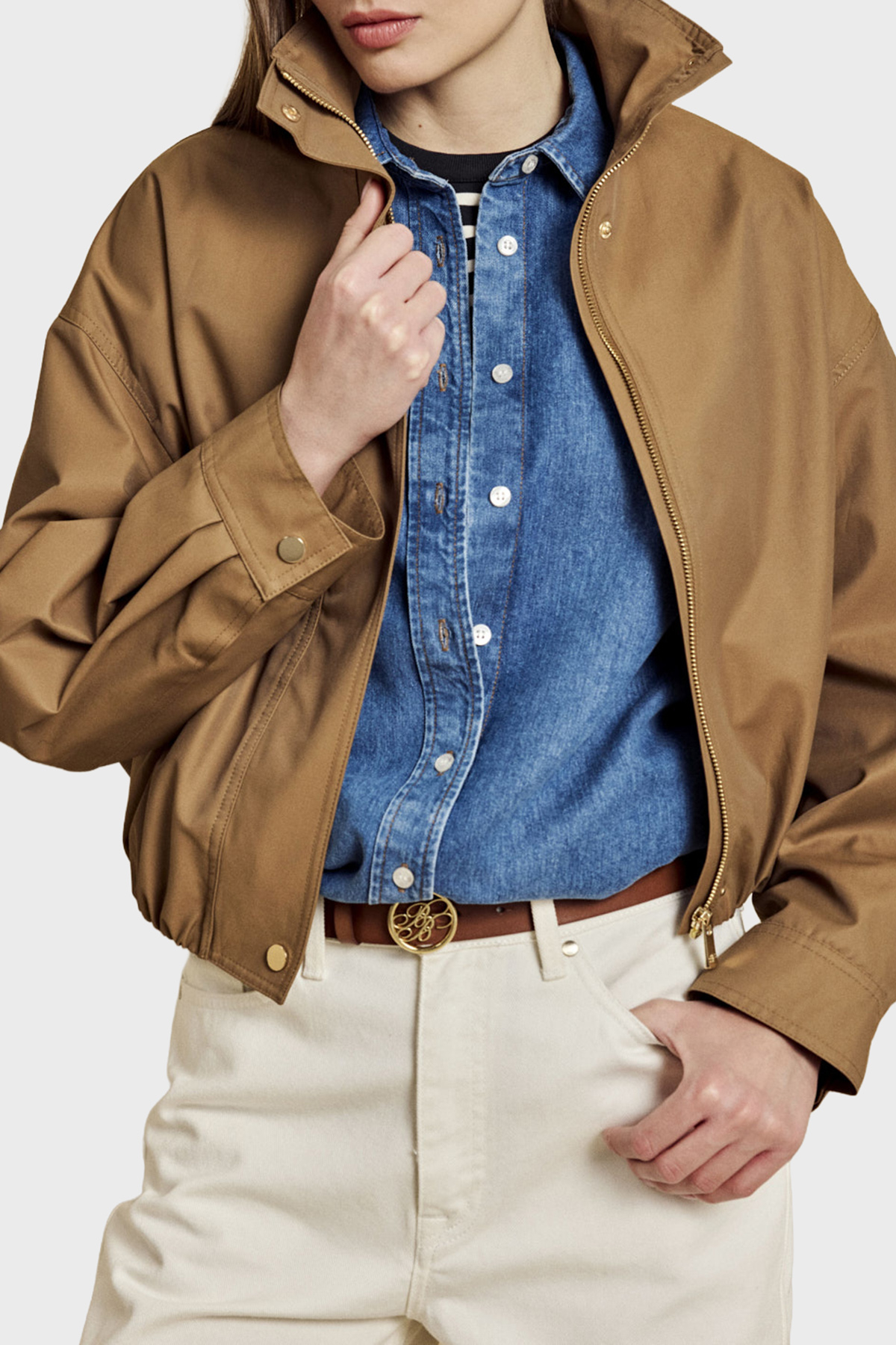 Brooks Brothers Pamuk Karışımlı Dik Yaka Fermuarlı Kadın Mont BBSS26FJC001150 KAHVE
