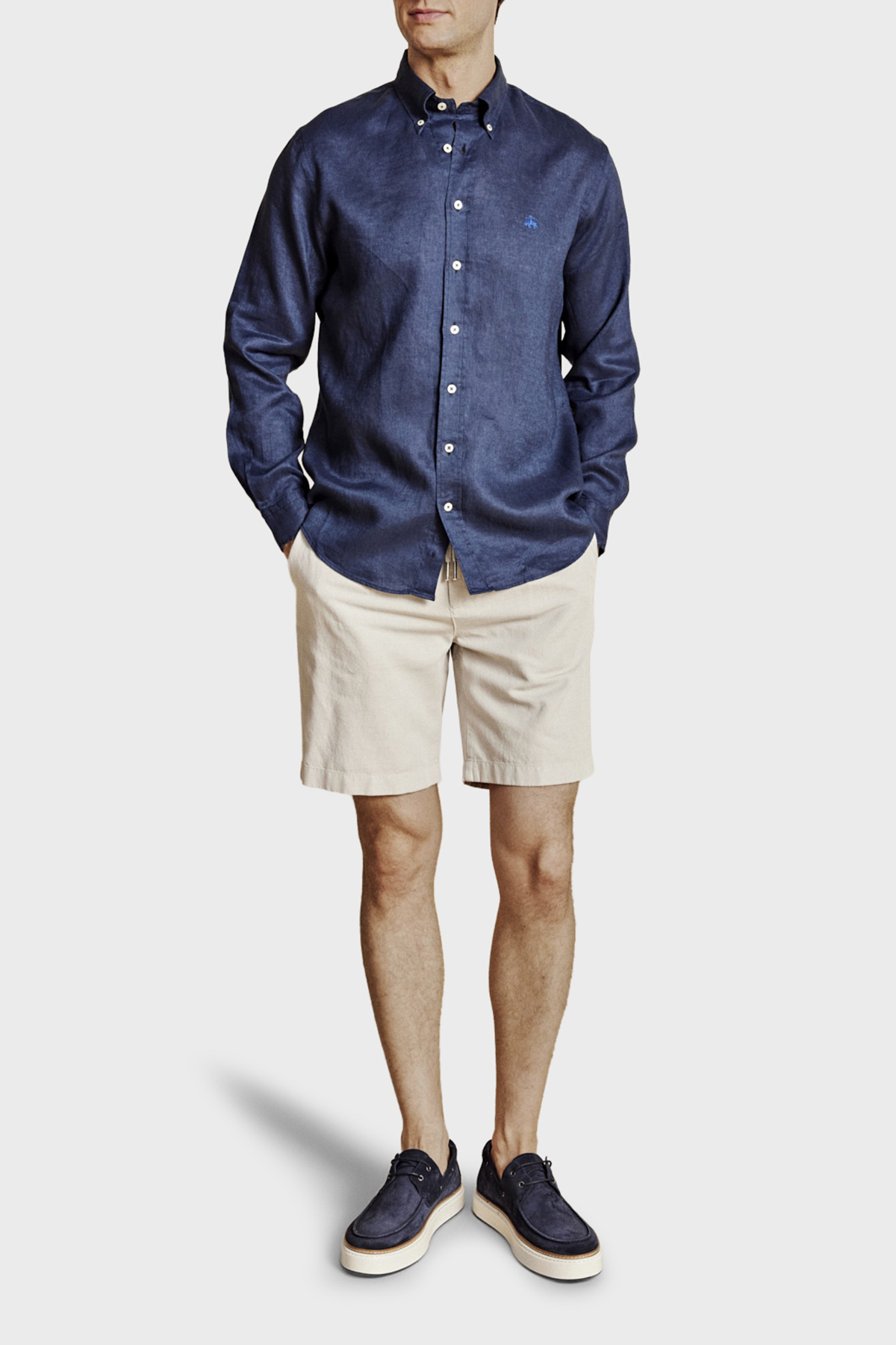 Brooks Brothers Pamuk ve Keten Karışımlı Bağcıklı Erkek Şort BBSS26MSO003164 TAŞ
