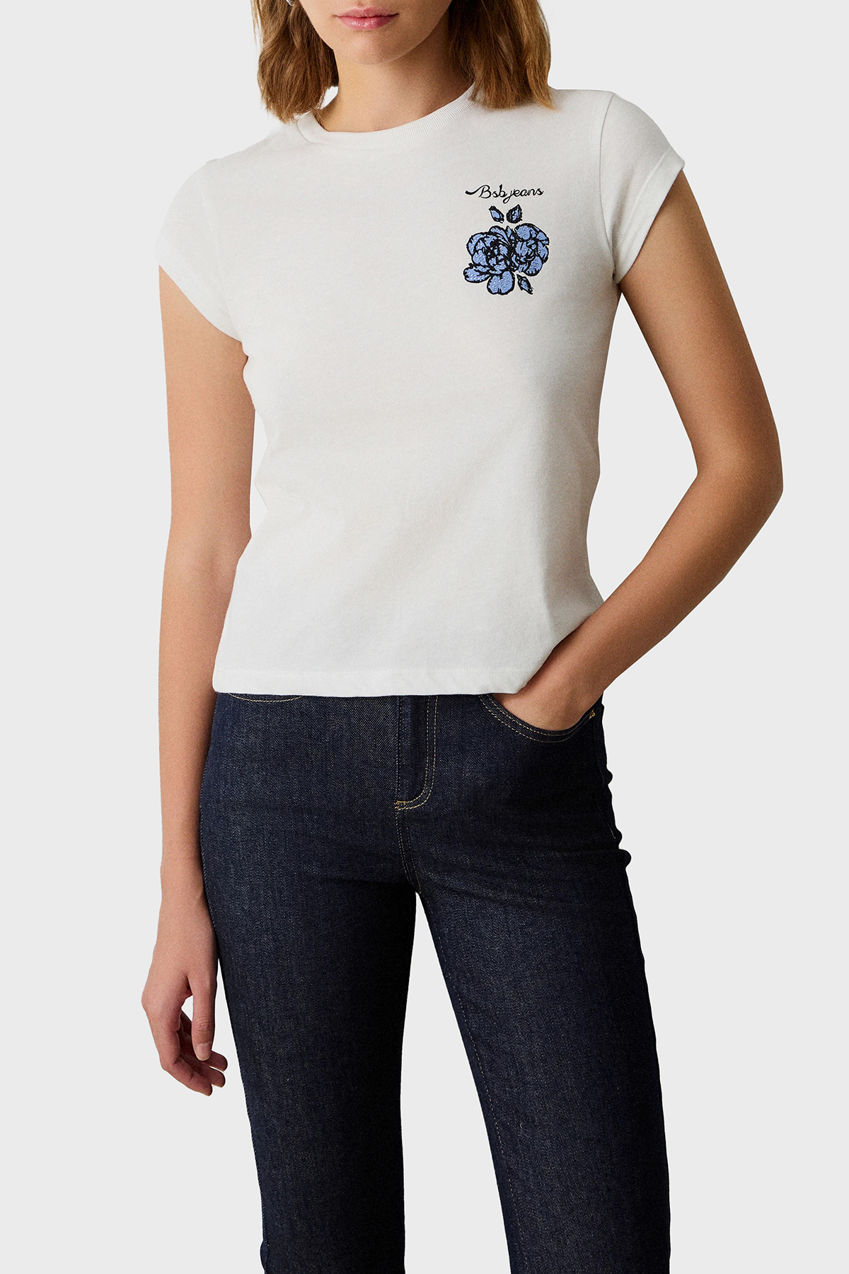 BSB % 100 Pamuk Regular Fit Bisiklet Yaka Sırt Baskılı Kadın T Shirt 053-210007.004 EKRU