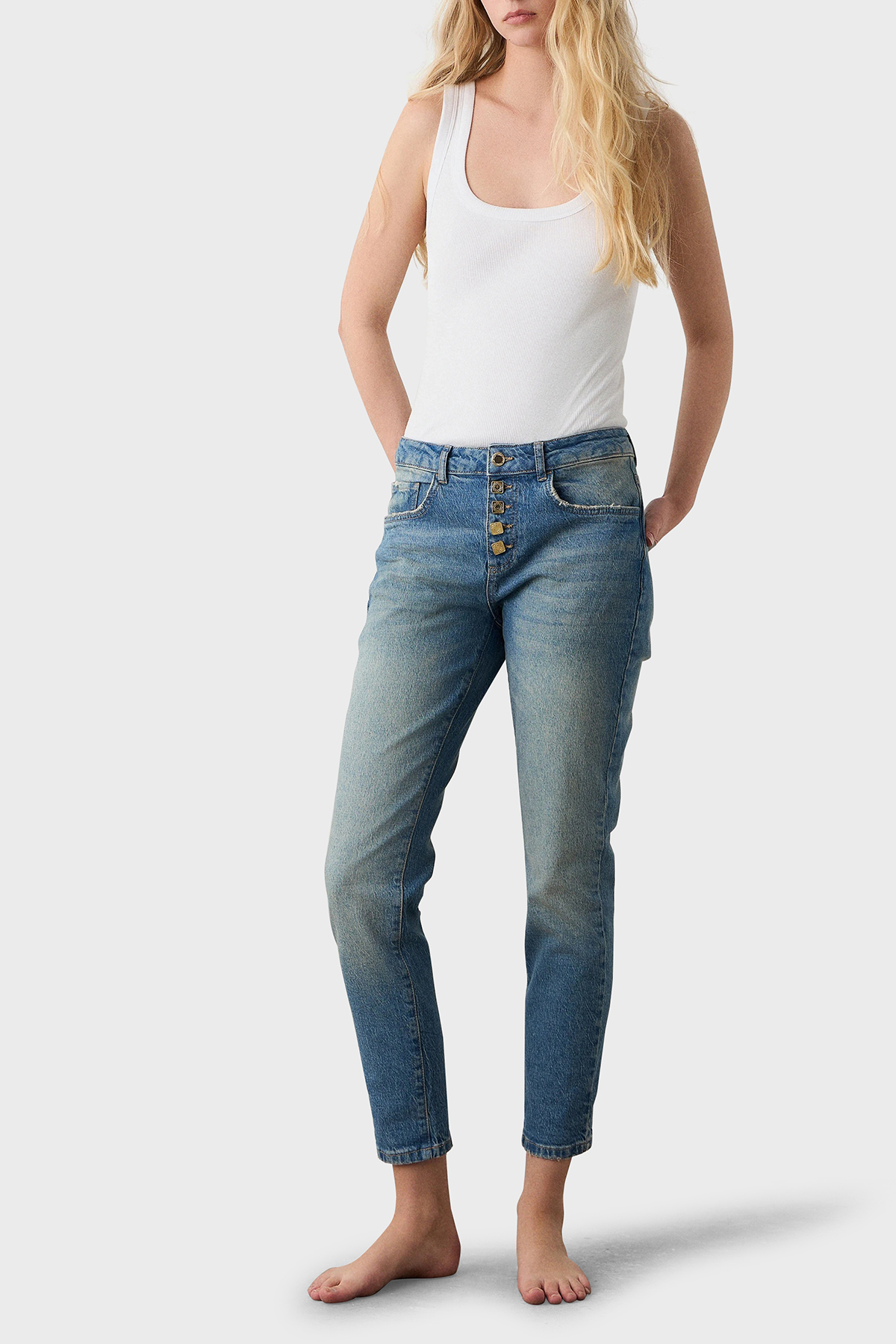 BSB Boyfriend Yüksek Bel Daralan Paça Kot Kadın Pantolon 053-212980.097 MAVİ