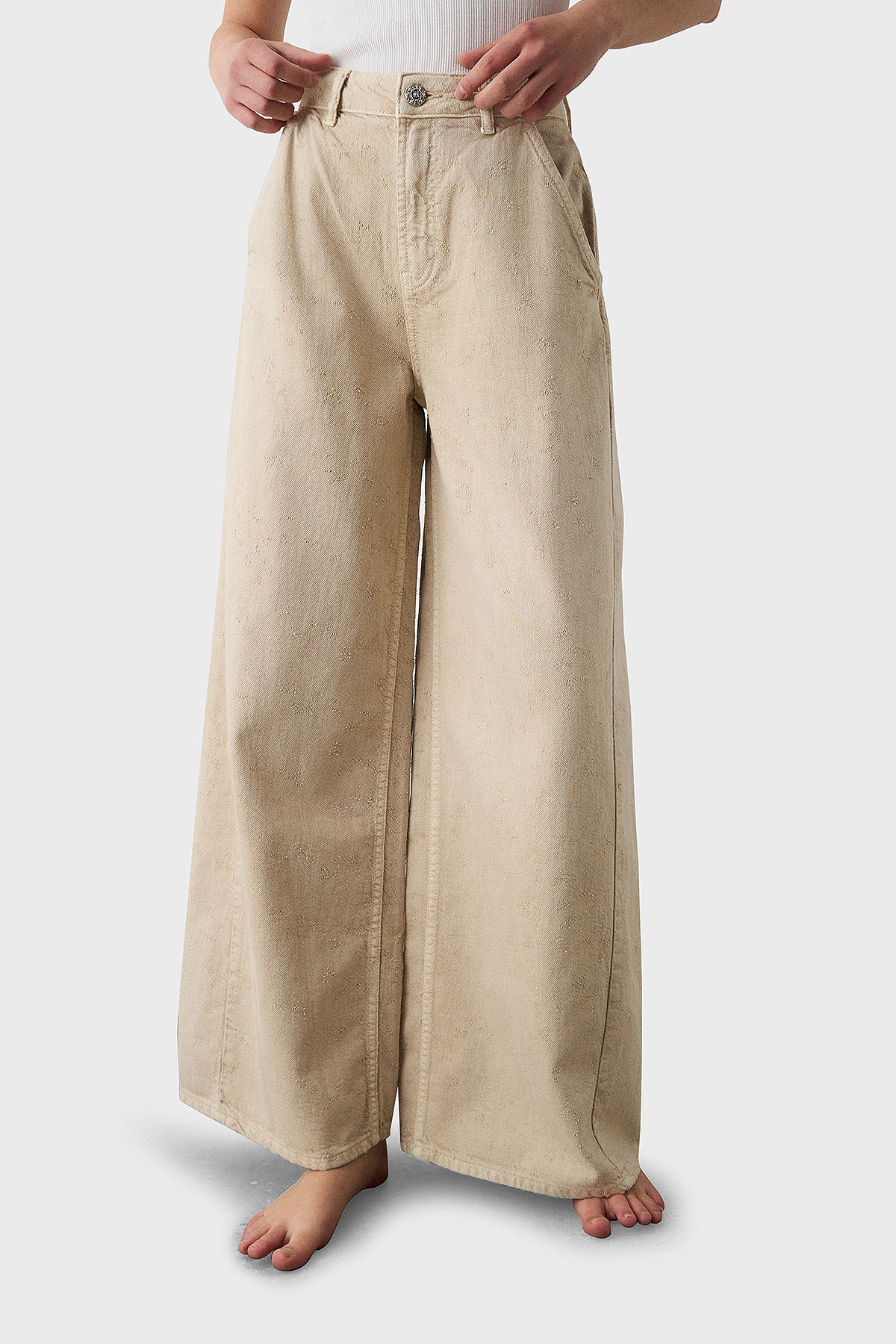 BSB Pamuklu Wide Leg Yüksek Bel Geniş Paça Palazzo Kadın Pantolon 053-212800.103 BEJ