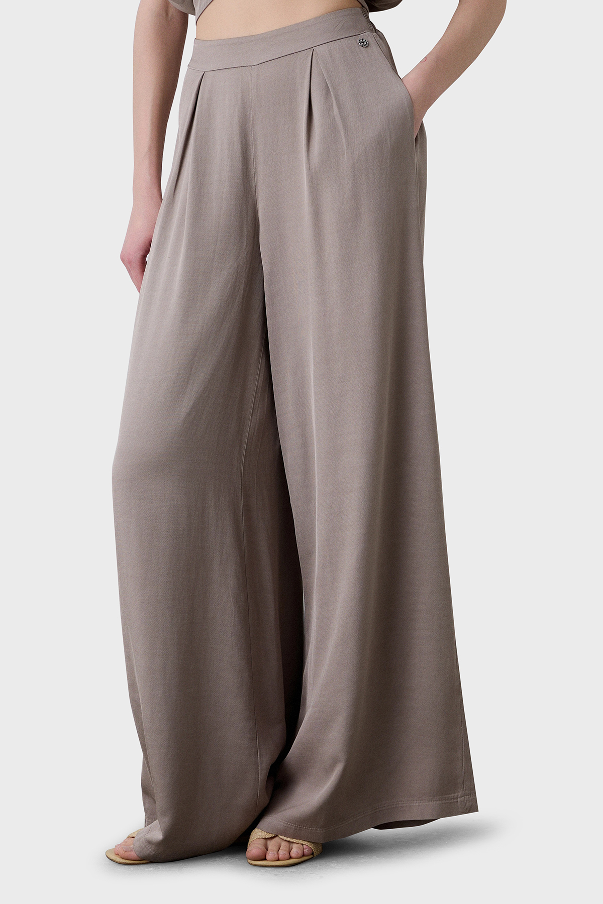 BSB Wide Leg Yüksek Bel Geniş Paça Pileli Kadın Pantolon 053-212020.131 BEJ