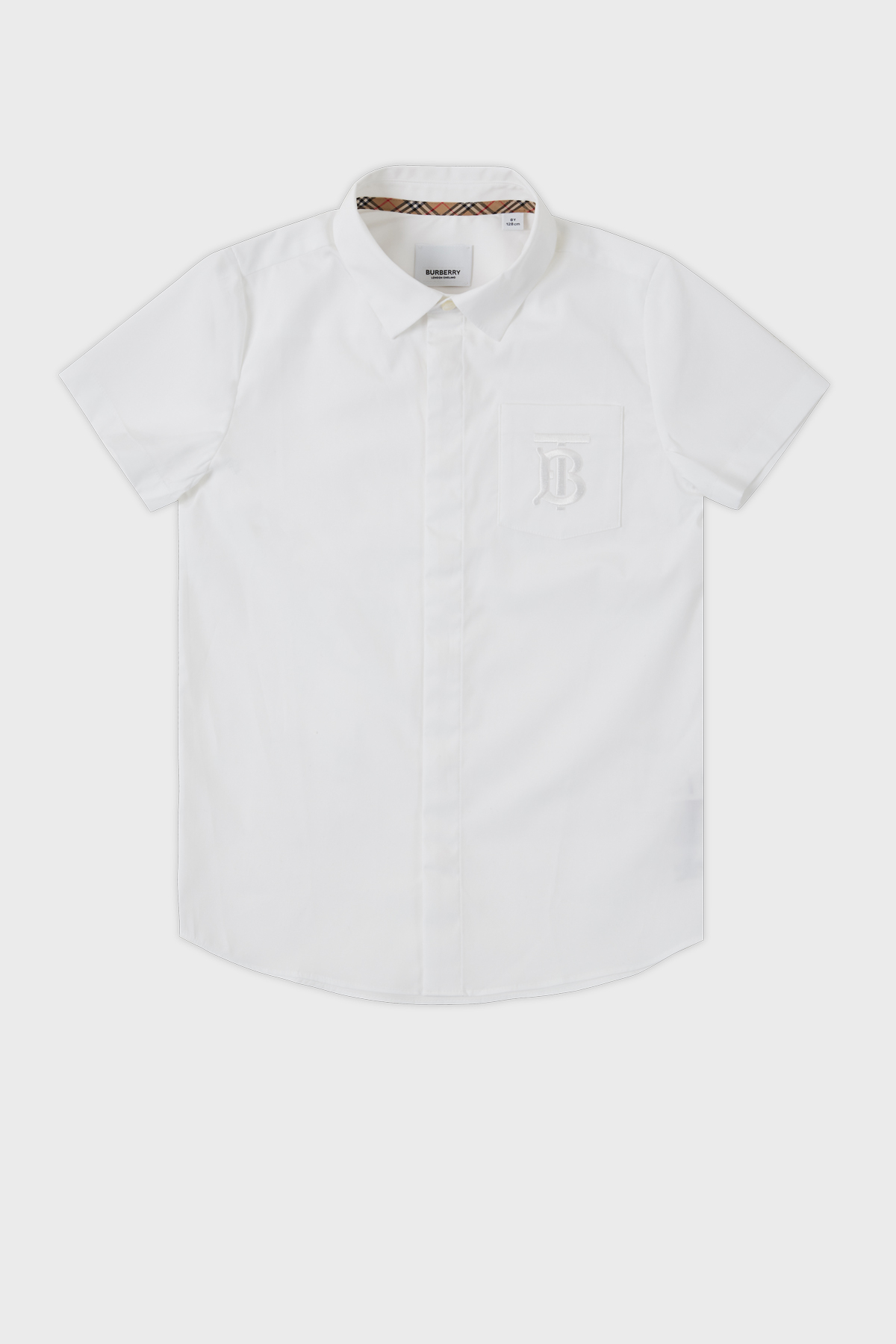 Burberry Streç Pamuklu Kısa Kollu Çocuk Gömlek 8048278 WHITE BEYAZ