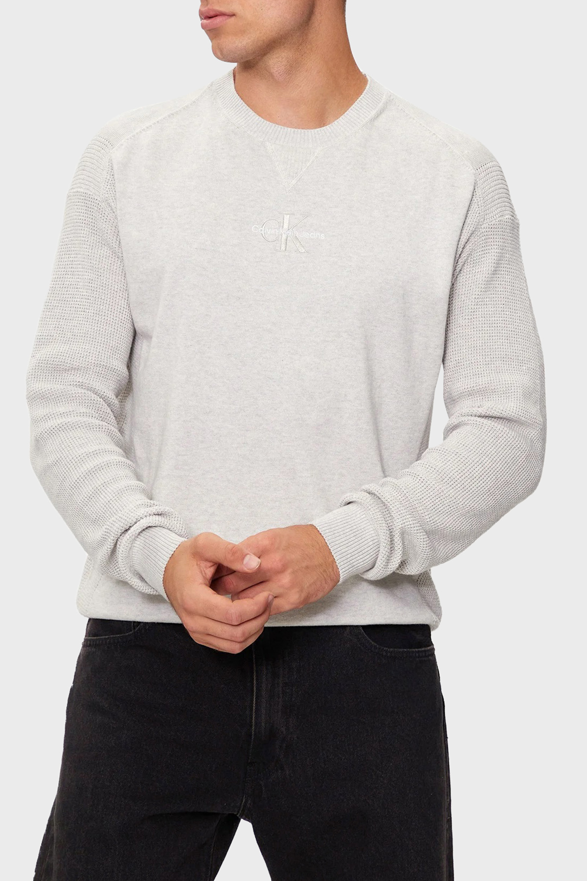 Calvin Klein % 100 Pamuk Regular Fit Bisiklet Yaka  J30J325671P6G Erkek Kazak J30J325671 P6G AÇIK GRİ