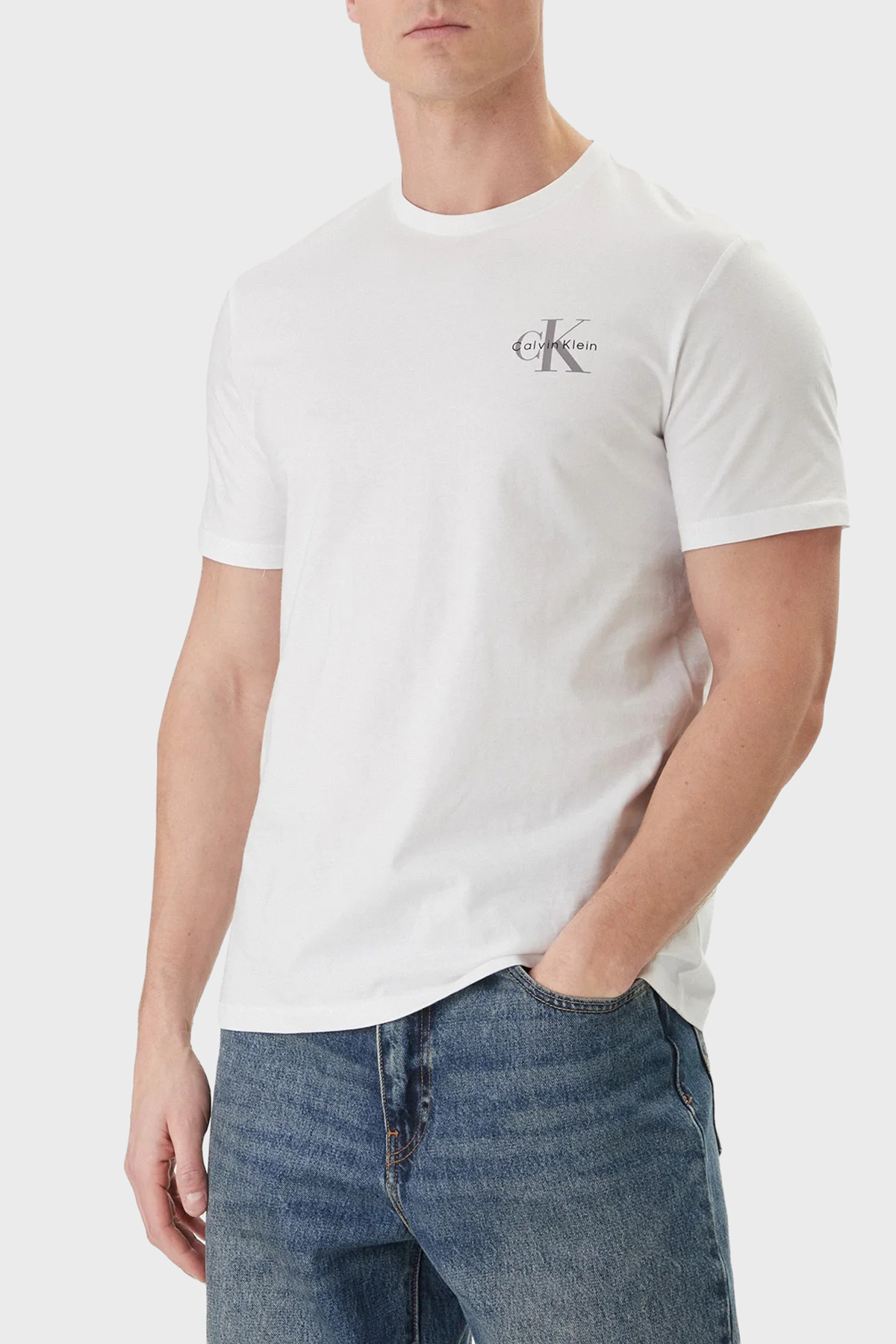 Calvin Klein % 100 Pamuk Logolu Regular Fit Bisiklet Yaka  LV04RF278GYAF Erkek T Shirt LV04RF278G YAF BEYAZ