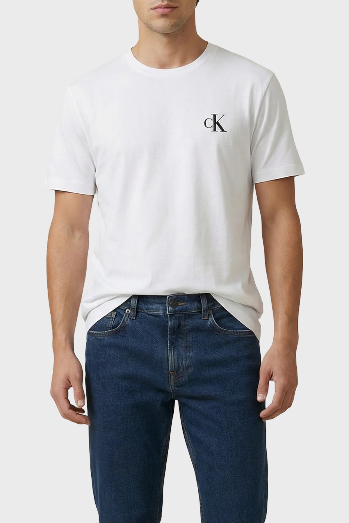 Calvin Klein % 100 Pamuk Regular Fit Logolu Bisiklet Yaka  LV14RF852GYAF Erkek T Shirt LV14RF852G YAF BEYAZ
