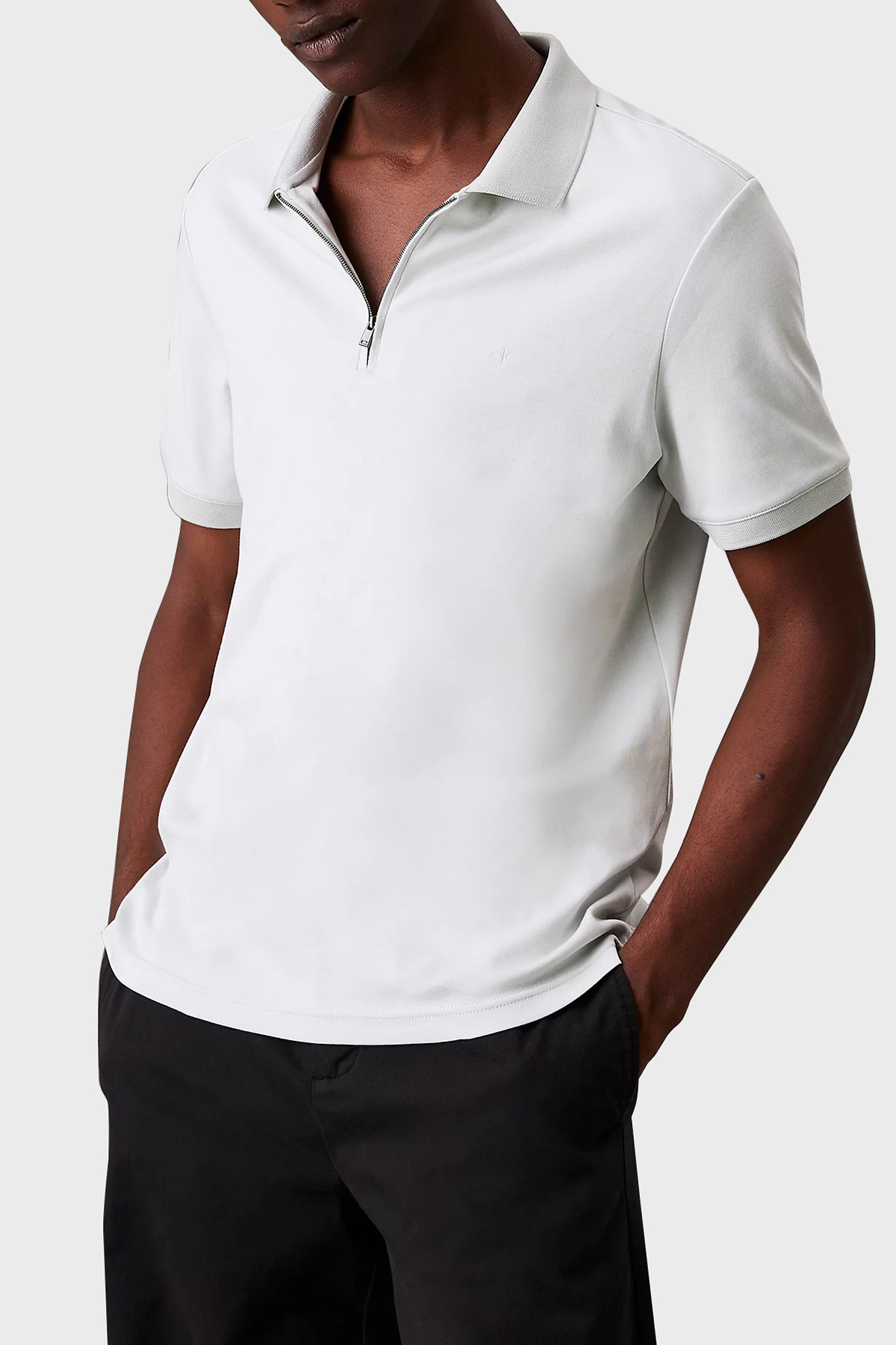 Calvin Klein % 100 Pamuk Regular Fit Yarım Fermuarlı  K10K112754PFH Erkek Polo Yaka T Shirt K10K112754 PFH GRİ