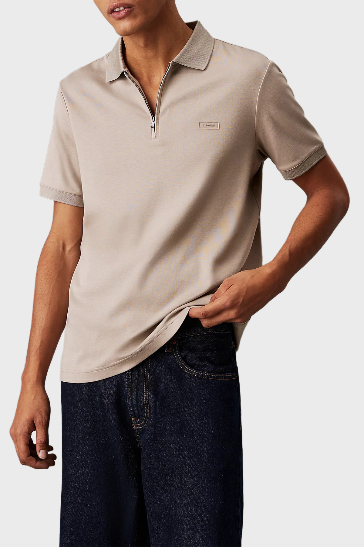 Calvin Klein % 100 Pamuk Regular Fit Yarım Fermuarlı  K10K112754RAJ Erkek Polo Yaka T Shirt K10K112754 RAJ HAKİ