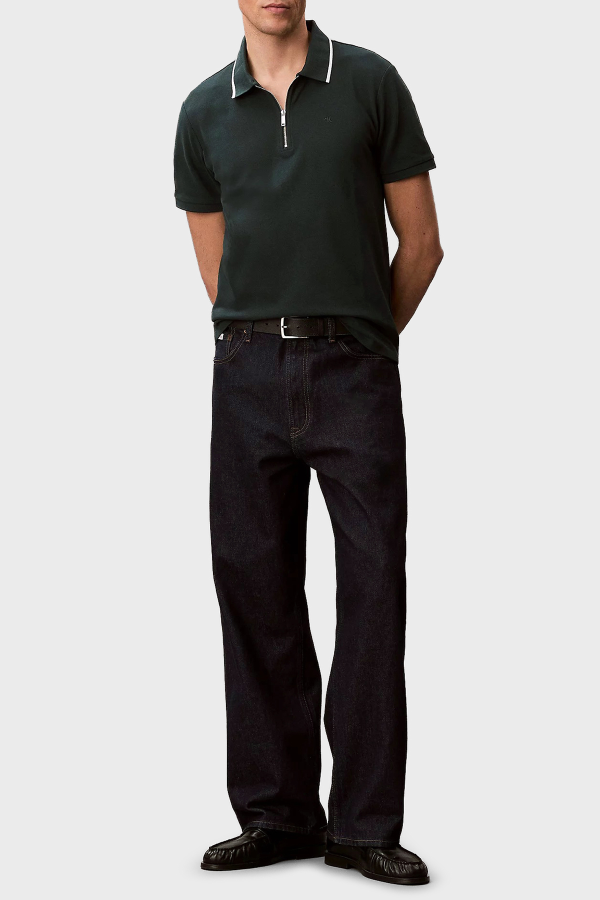 Calvin Klein % 100 Pamuk Regular Fit Yarım Fermuarlı  LV04LF214GPZM Erkek Polo LV04LF214G PZM PETROL