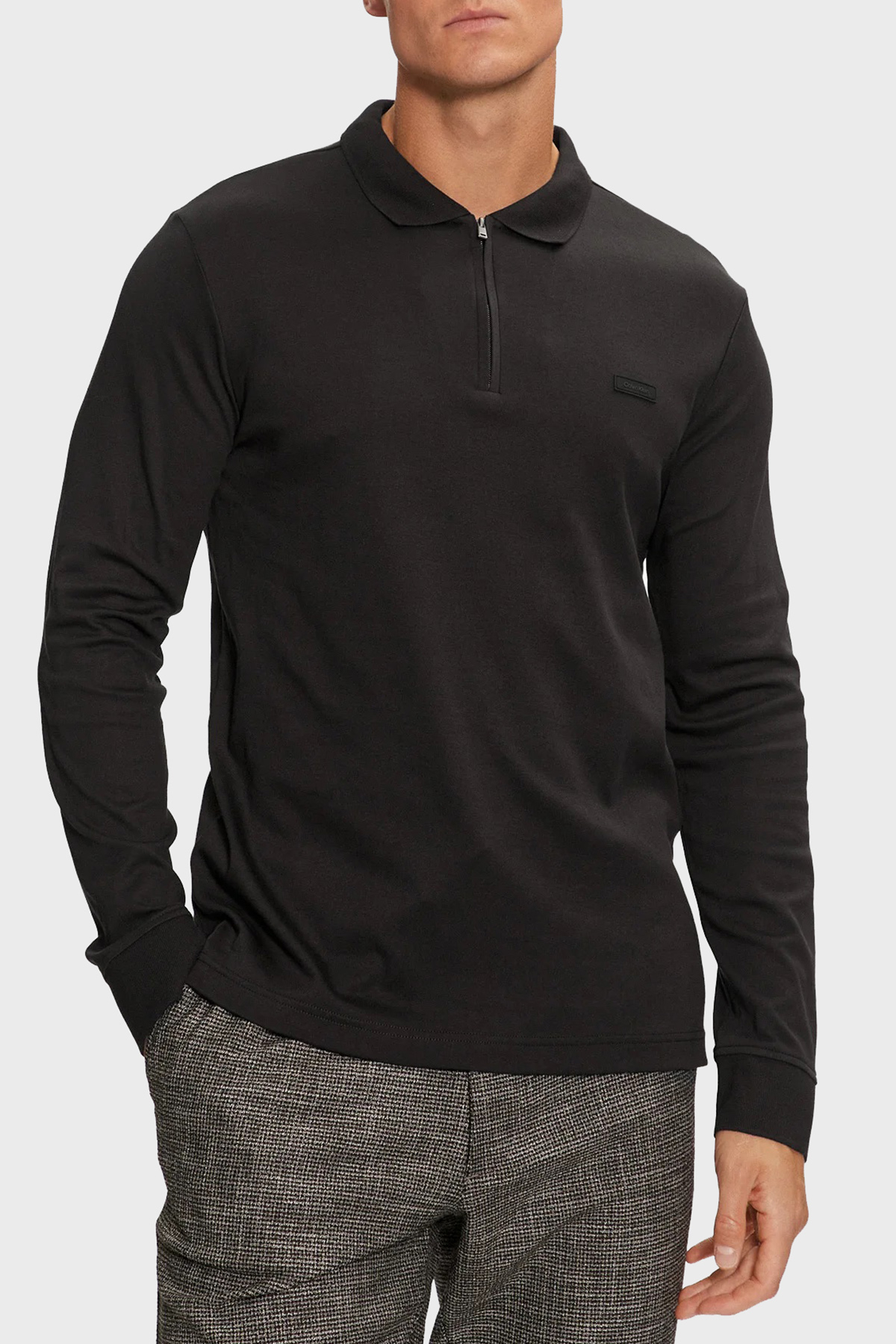 Calvin Klein % 100 Pamuk Slim Fit Yarım Fermuarlı Polo Yaka  K10K113586BEH Erkek Sweat K10K113586 BEH SİYAH