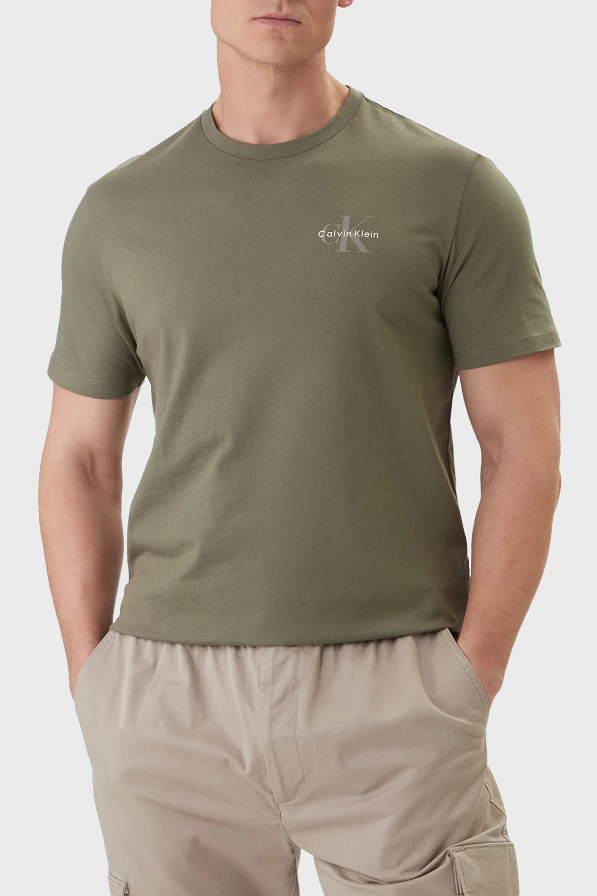 Calvin Klein % 100 Pamuklu Logolu Regular Fit Bisiklet Yaka  LV04RF278GLDY Erkek T Shirt LV04RF278G LDY HAKİ