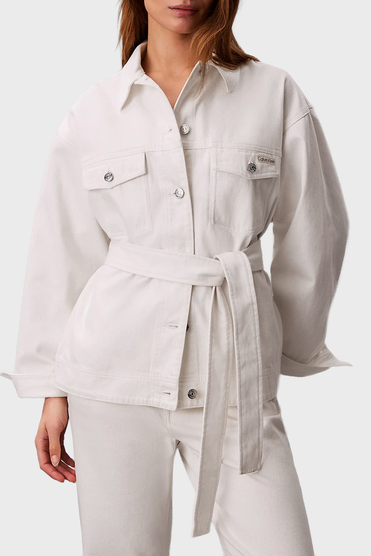 Calvin Klein % 100 Pamuklu Regular Fit Klasik Yaka  LV047F759G ASN Kadın Kot Ceket LV047F759G ASN BEYAZ