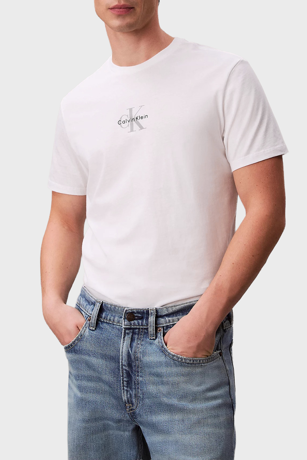 Calvin Klein % 100 Pamuklu Regular Fit Logolu Bisiklet Yaka Erkek T Shirt LV04RB866G YAF BEYAZ