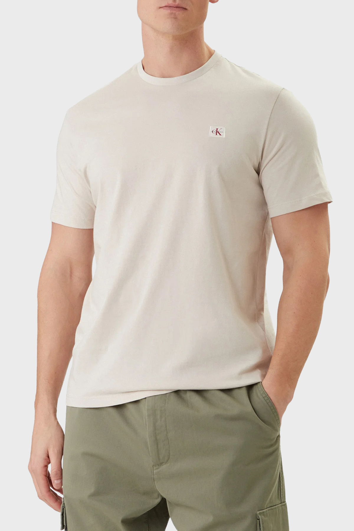 Calvin Klein % 100 Pamuklu Regular Fit Logolu Bisiklet Yaka Erkek T Shirt LV04RC272G 2JX BEJ