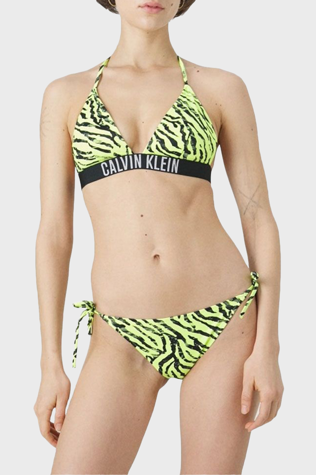Calvin Klein Bağlamalı Logolu  KW0KW023360IC Kadın Bikini Altı KW0KW02336 0IC YEŞİL-SİYAH