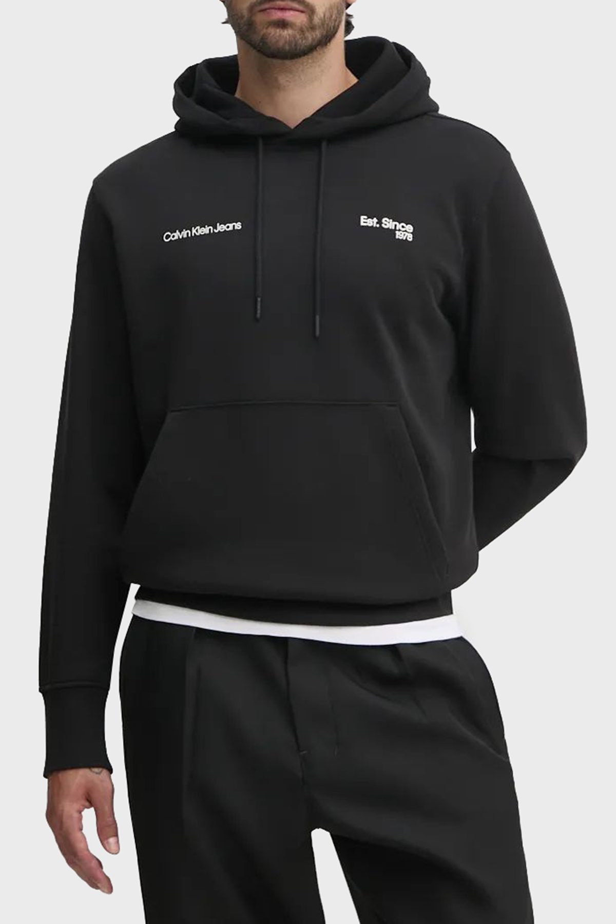 Calvin Klein Baskılı Pamuklu Regular Fit Kapüşonlu  J30J326923BEH Erkek Sweat J30J326923 BEH SİYAH