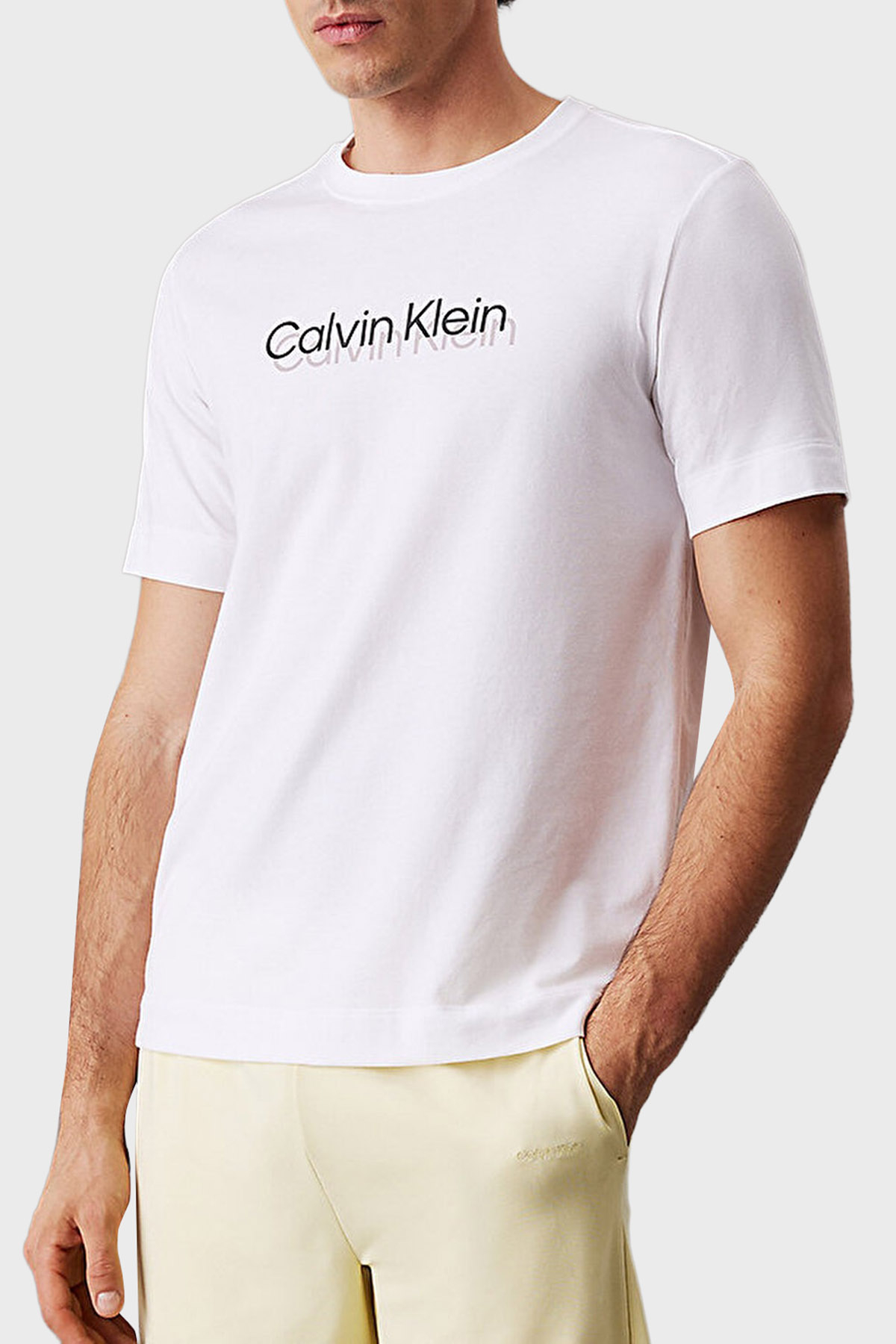 Calvin Klein Baskılı Streç Pamuklu Regular Fit Bisiklet Yaka  LVGMS5K183100 Erkek T Shirt LVGMS5K183 100 BEYAZ