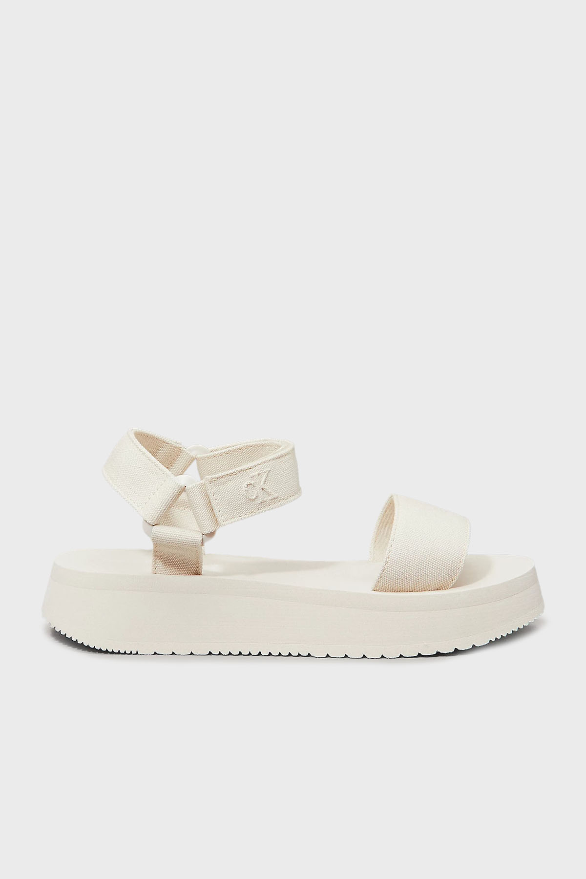 Calvin Klein Cırt Cırt Kayışlı Logolu  YW0YW01693AEO Kadın Sandalet YW0YW01693 AEO EKRU