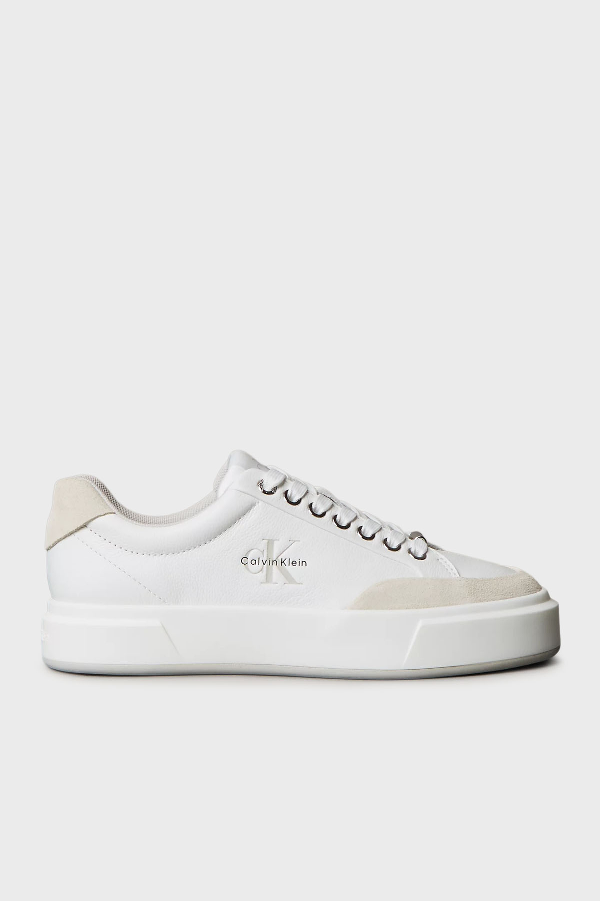 Calvin Klein Deri Süet Detaylı Sneaker  YW0YW020230K7 Kadın Ayakkabı YW0YW02023 0K7 BEYAZ
