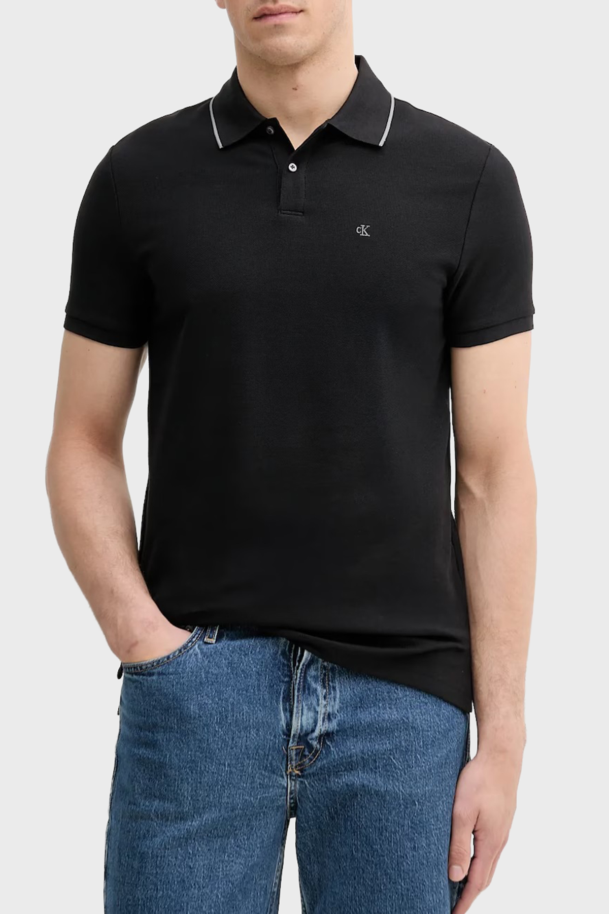Calvin Klein Desenli % 100 Pamuk Regular Fit Düğmeli  LV04LC239GUB1 Erkek Polo LV04LC239G UB1 SİYAH