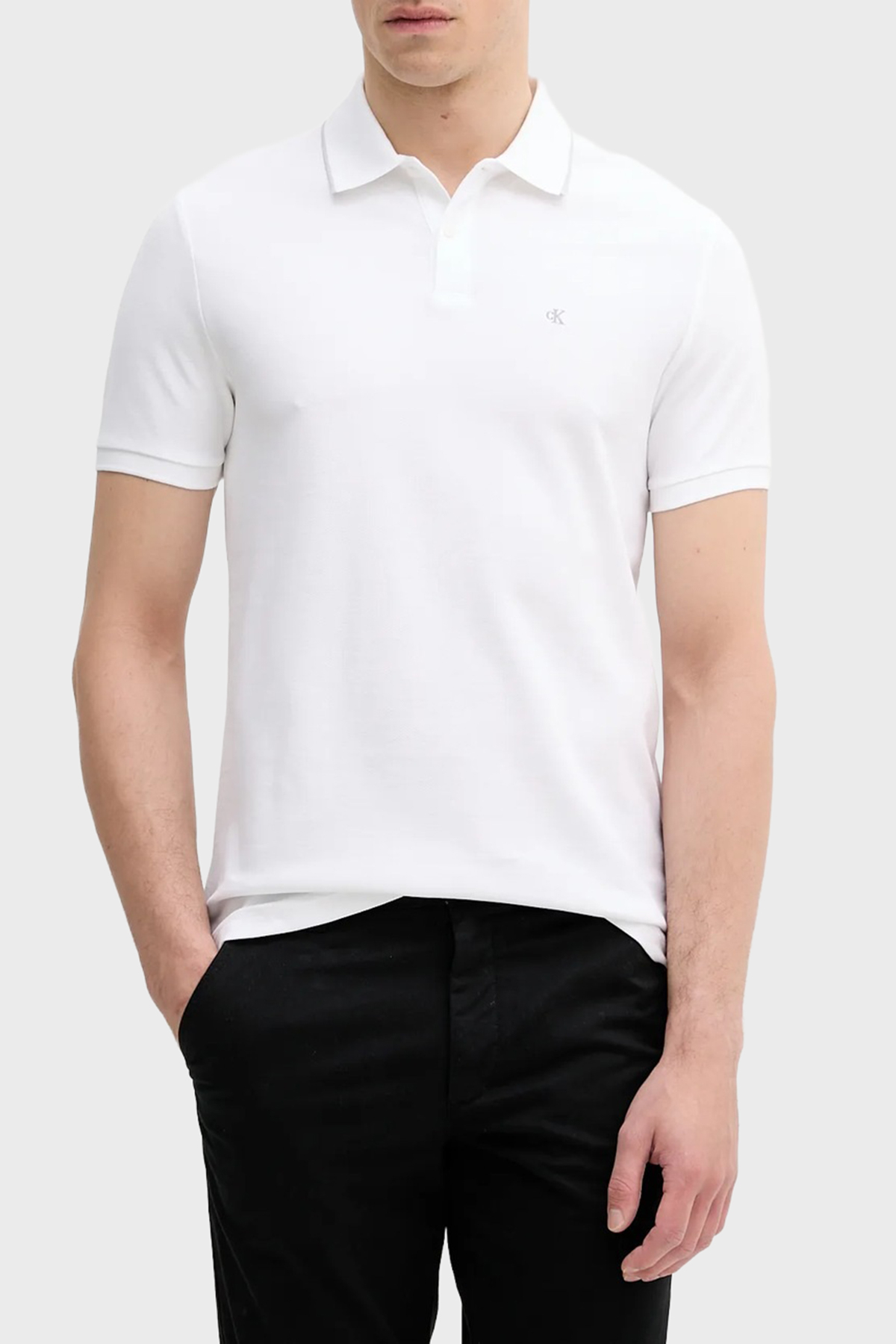 Calvin Klein Desenli % 100 Pamuk Regular Fit Düğmeli  LV04LC239GYAF Erkek Polo LV04LC239G YAF BEYAZ