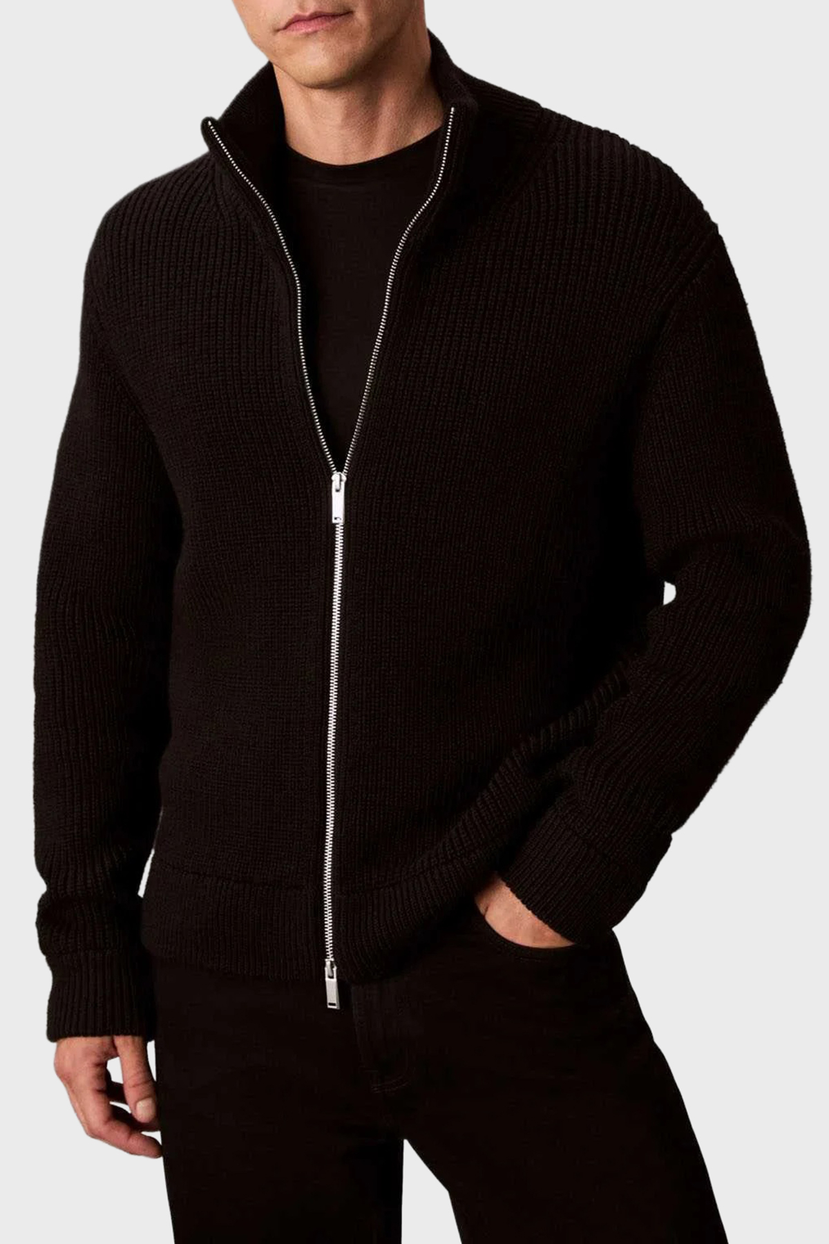 Calvin Klein Fitilli Yün Karışımlı Regular Fit Dik Yaka Fermuarlı  LV04LD305GUB1 Erkek Hırka LV04LD305G UB1 SİYAH