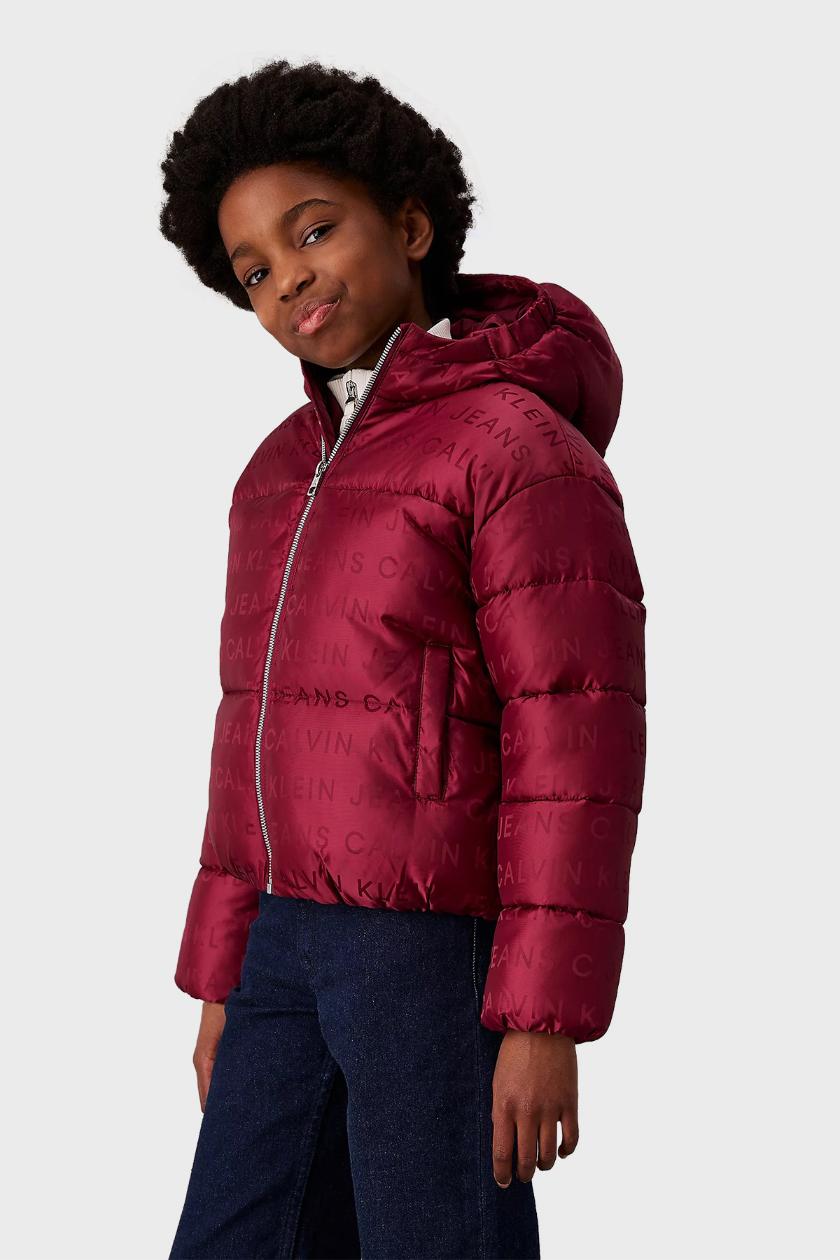Calvin Klein Jakarlı Logolu Kapüşonlu Şişme  IG0IG027300KS Çocuk Mont IG0IG02730 0KS BORDO