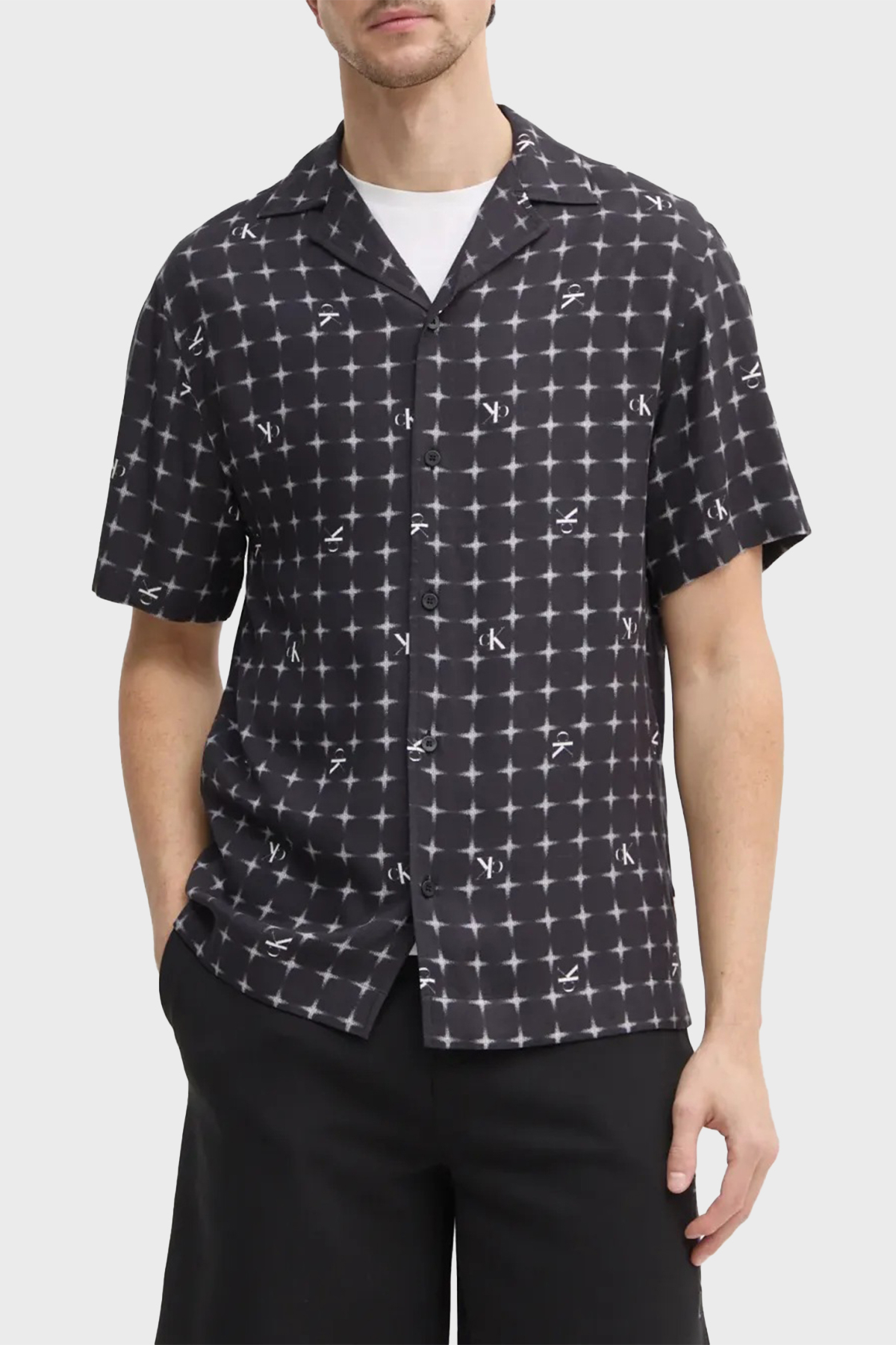 Calvin Klein Jakarlı Regular Fit Kısa Kollu  KM0KM011480GO Erkek Gömlek KM0KM01148 0GO SİYAH