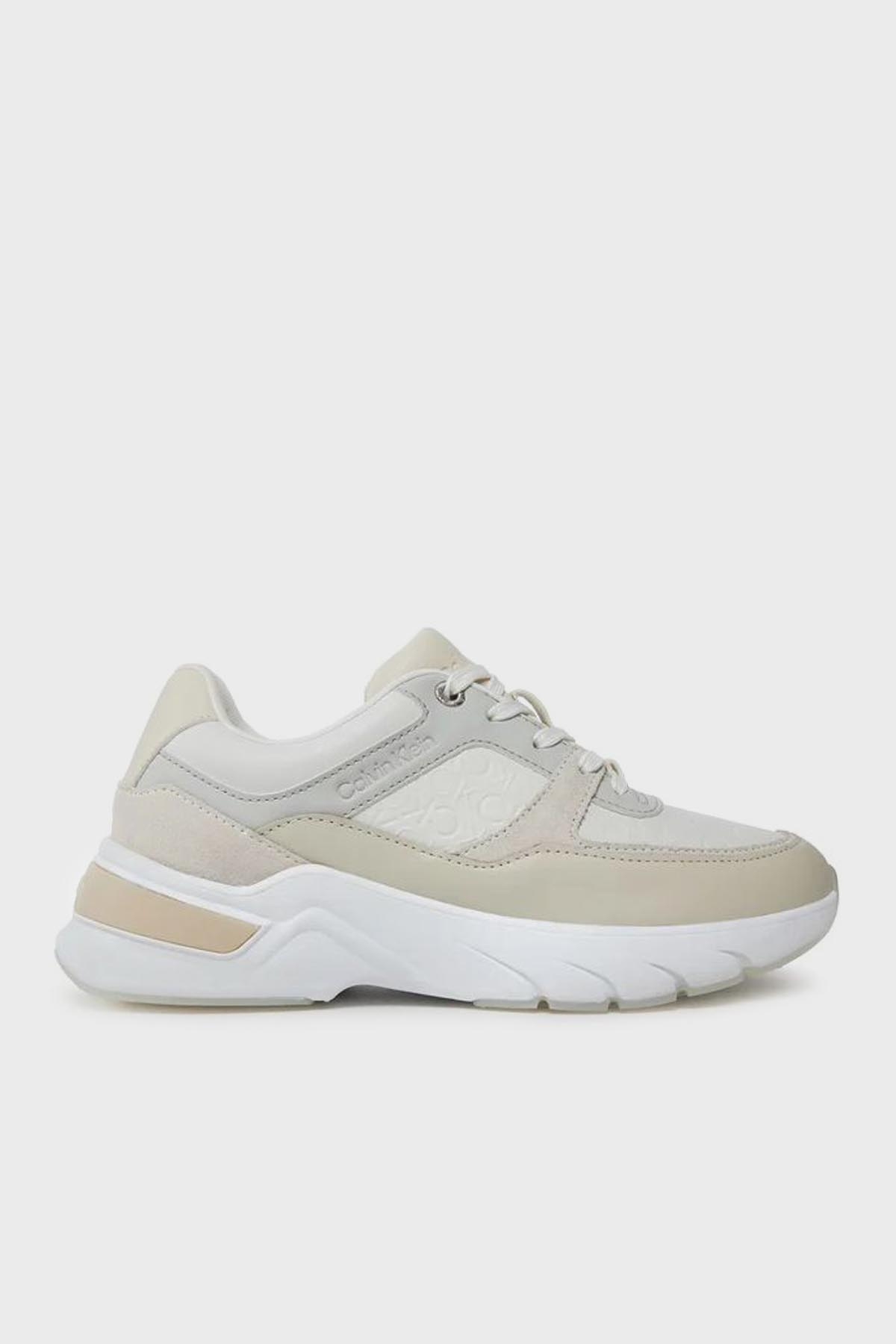 Calvin Klein Kalın Tabanlı Deri Sneaker  HW0HW018690F9 Kadın Ayakkabı HW0HW01869 0F9 Ekru-Beyaz