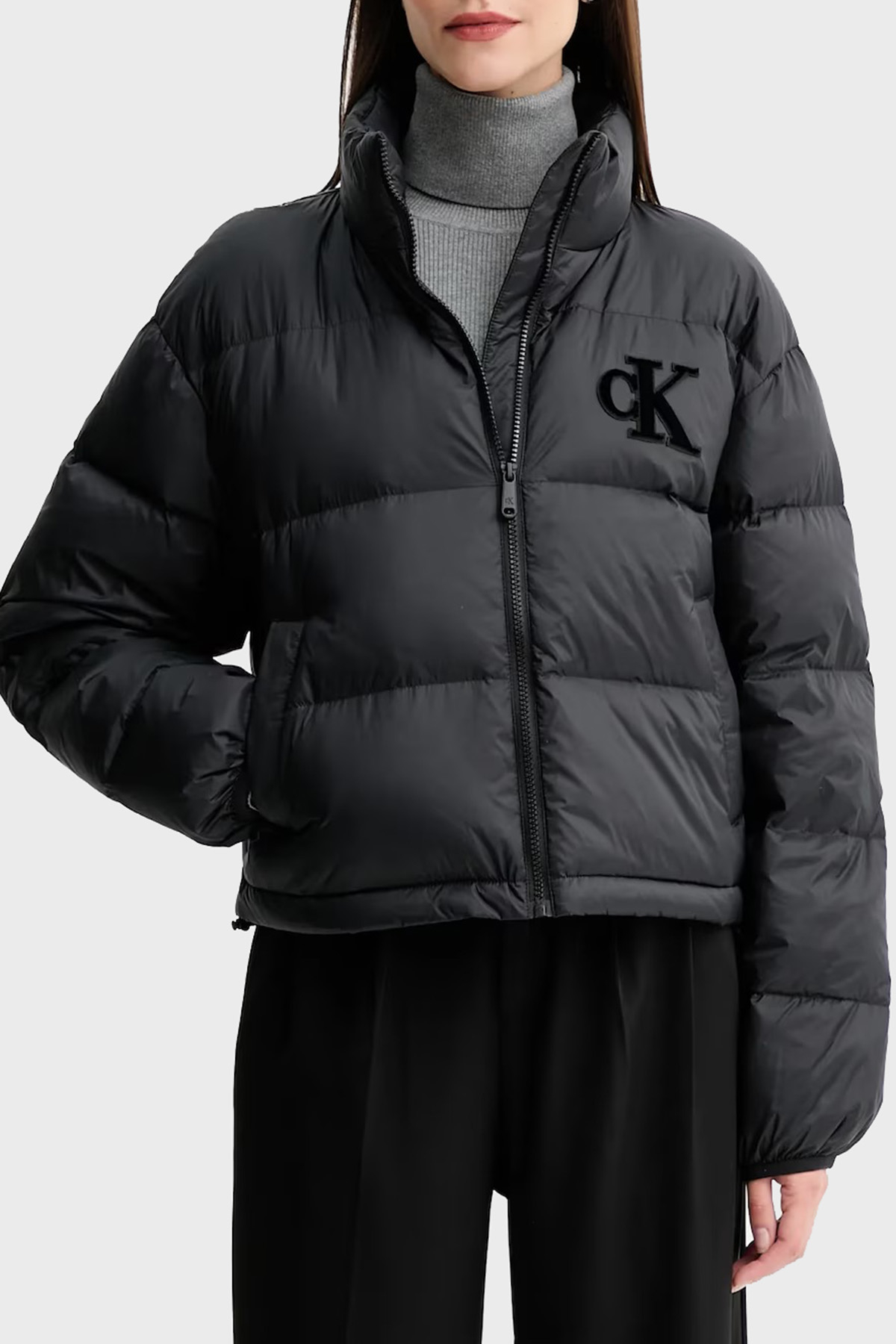 Calvin Klein Kapitoneli Logolu Boxy Fit Dik Yaka Şişme  LV047D503GUB1 Kadın Ceket LV047D503G UB1 SİYAH